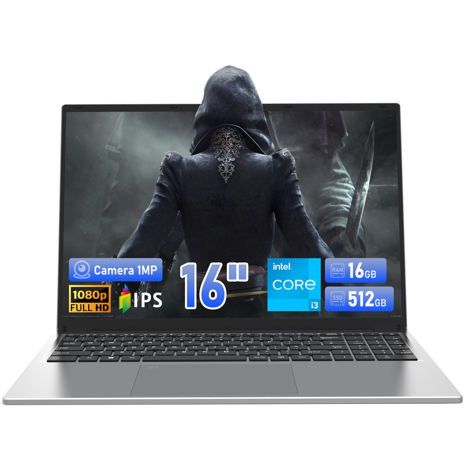 Molegar tragbarer Laptop T161N, 16GB LPDDR4, IPS 1920x1200 Notebook (40,6 cm/16 Zoll, Intel Core i3-1000NG4, Intel Iris Plus Graphics​, 512 GB SSD, beleuchtete Tastatur mit Ziffernblock, Fingerabdrucksensor)