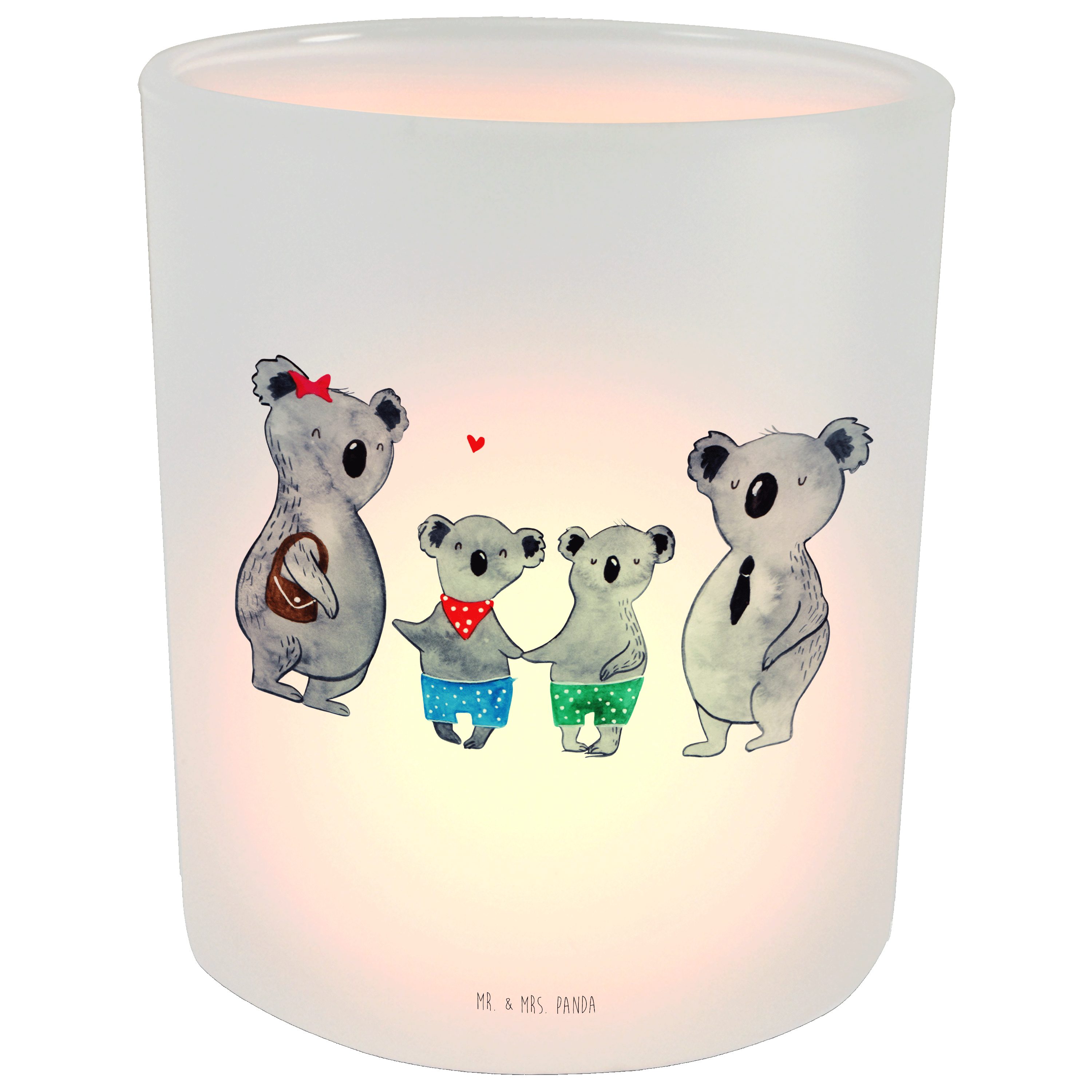 Mr. & Mrs. Panda Windlicht Koala Familie zwei - Transparent - Geschenk, Bruder, Vatertag, Windli (1 St)