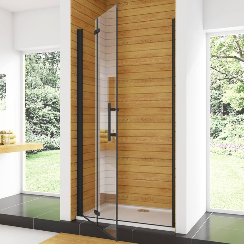 Duschparadies Dusch-Falttür 195cm Scharniertür Falttür Nischentür Duschabtrennung Duschtür Schwarz, 70x195 cm, Easyclean Sicherheitsglas, beidseitig montierbar