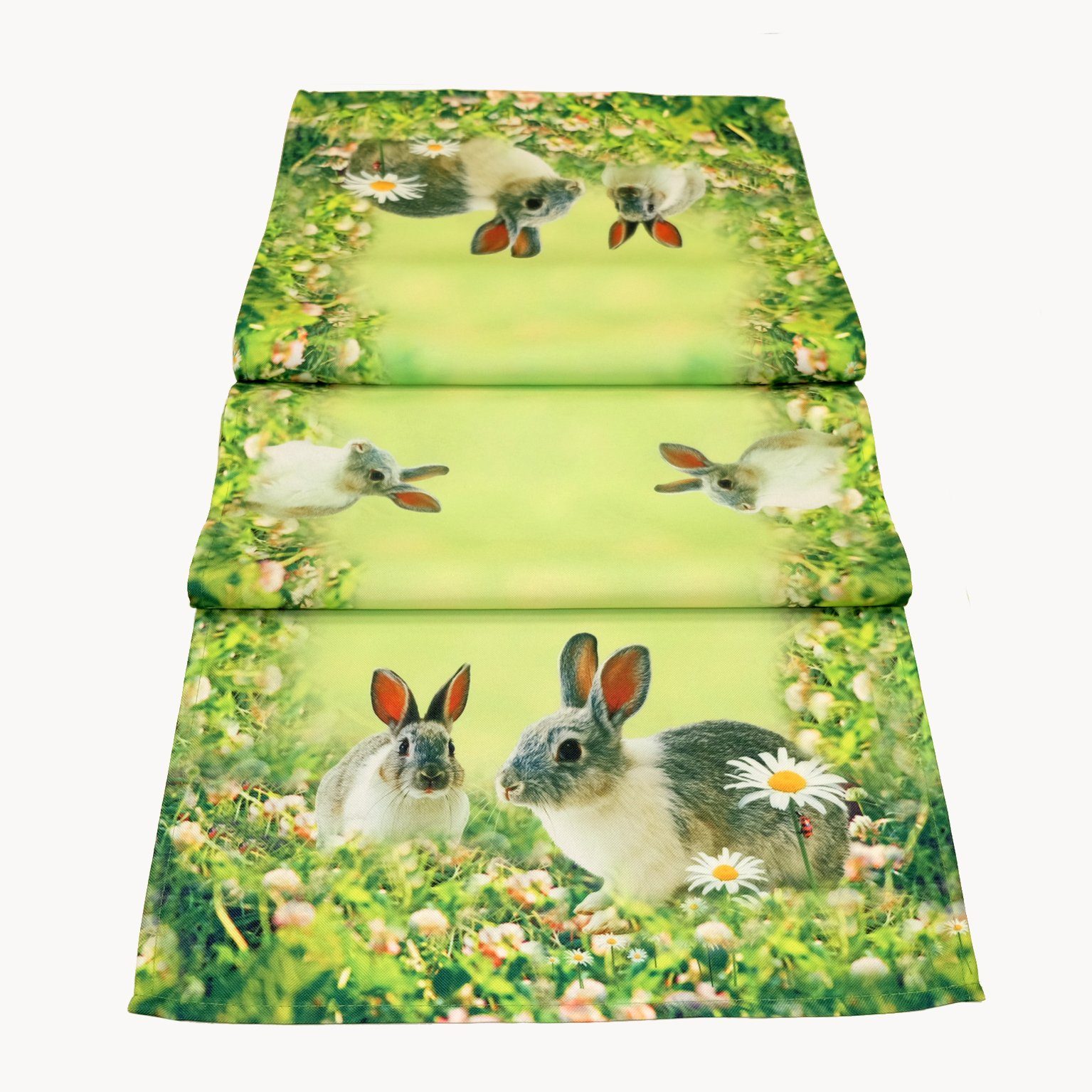 TextilDepot24 Tischdecke mit Osterhasen Tischdeko Frühling grün bunt, bedruckt