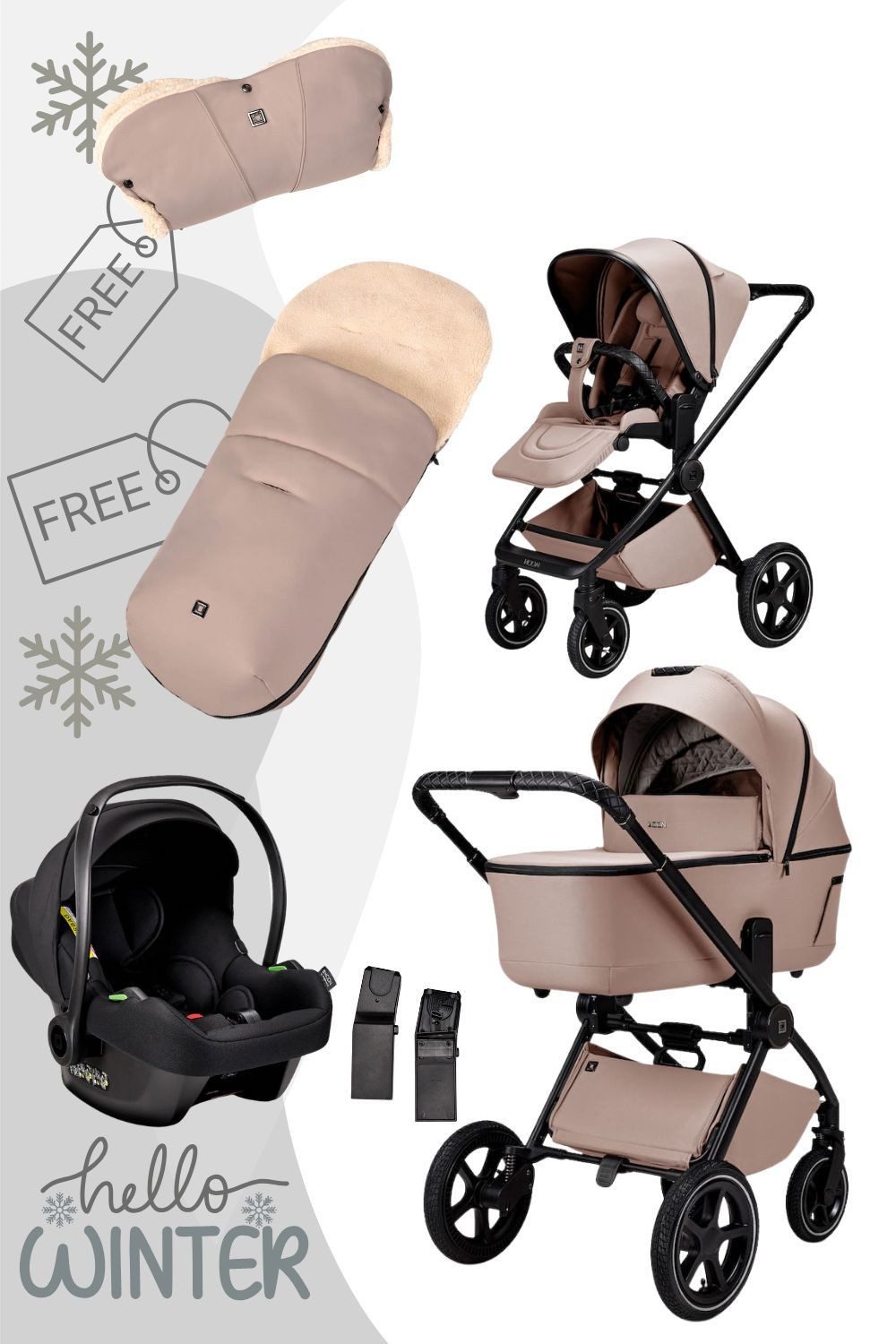 Moon Kombi-Kinderwagen Gio 2.0 Kinderwagen Winterset inkl. gratis Handmuff/Fußsack