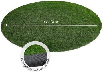Kunstrasen Rasenteppich Sansibar, Andiamo, rund, Höhe: 20 mm, realistische Optik, mit Drainagelöchern, strapazierfähig