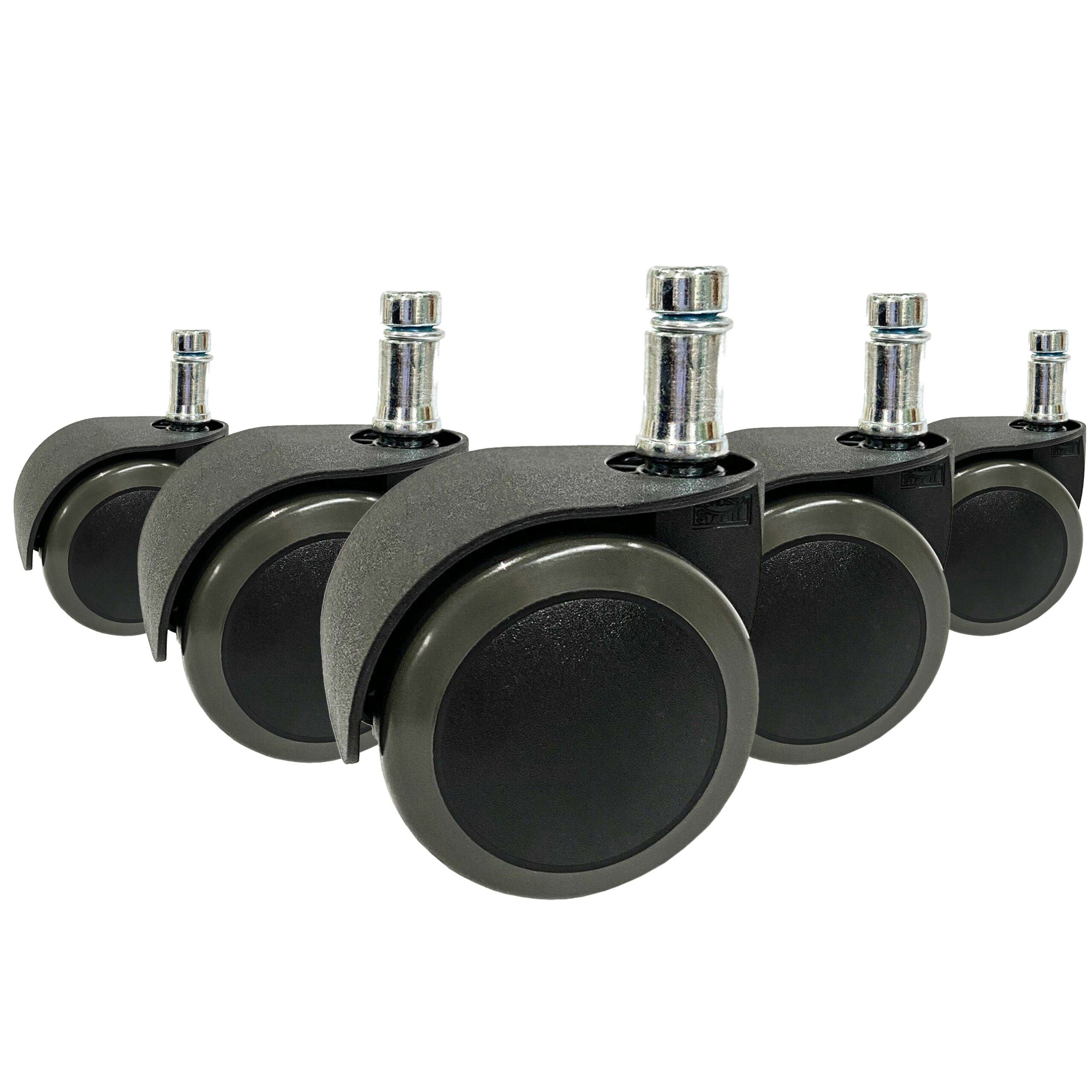hjh OFFICE Stuhlrolle Stuhlrollen 5X Rolo Easy 11Mm/50Mm, (5er Pack), Hartbodenrollen Bürostuhl, Rollen für Schreibtischstuhl