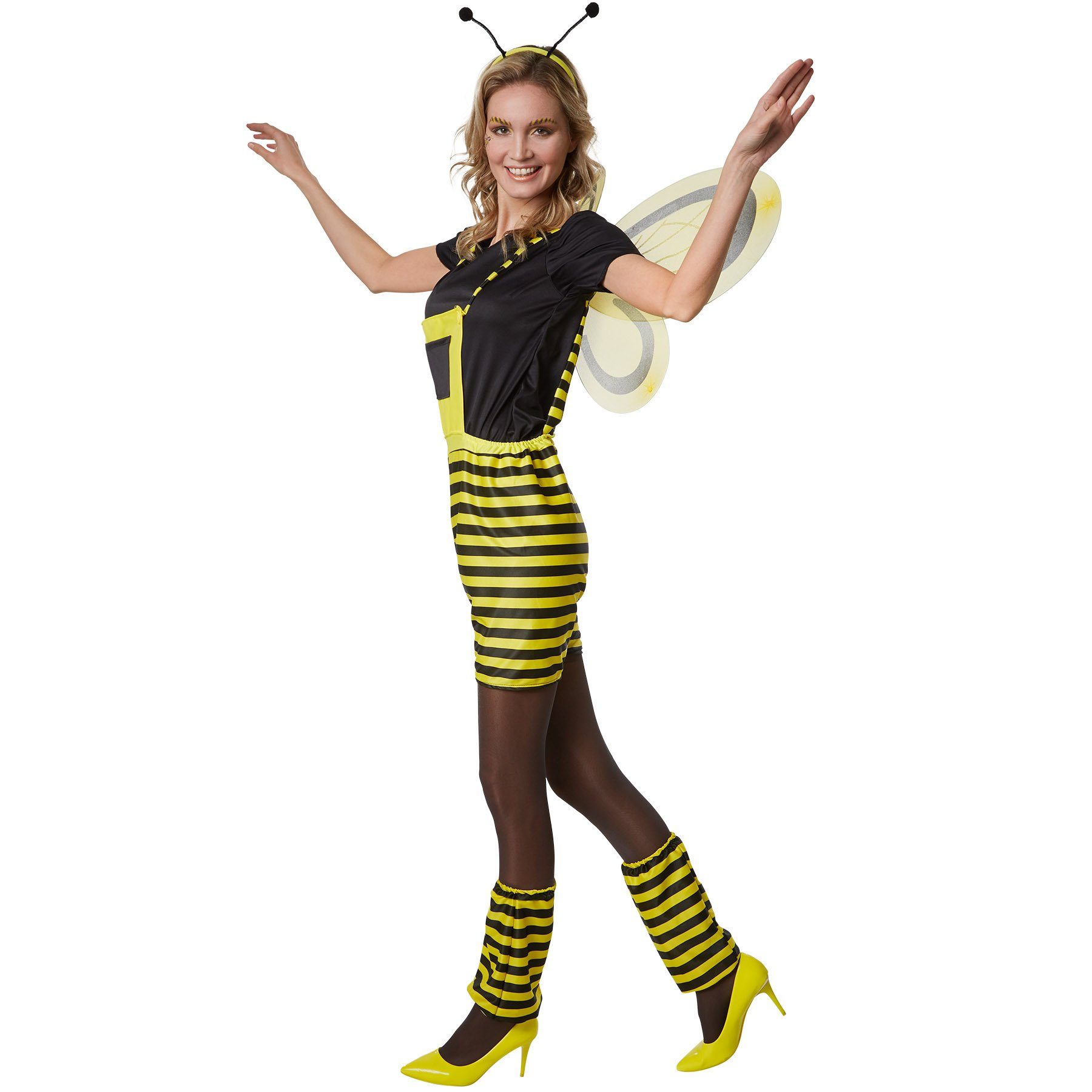 dressforfun Kostüm Biene, auch Hummel, in schwarz/gelb, Gr. XXL, Haarreif mit Fühlern, Hose und Beinstulpen mit Gummizug, T-Shirt mit kurzen Ärmeln