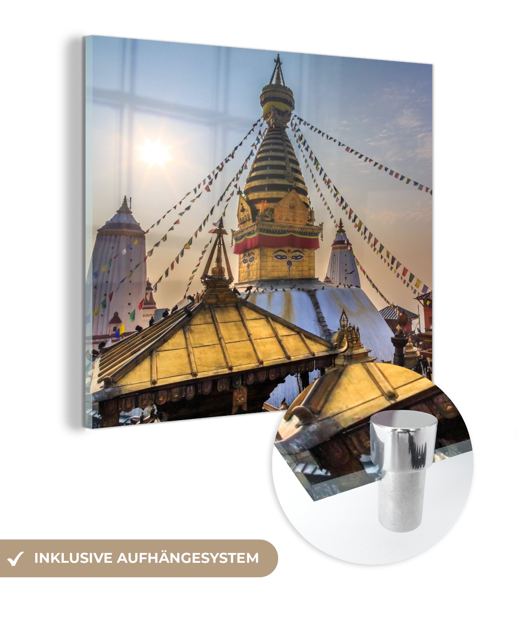 MuchoWow Acrylglasbild Swayambhutnath-Tempel in Nepal, (1 St), Glasbilder - Bilder auf Glas Wandbild - Foto auf Glas - Wanddekoration