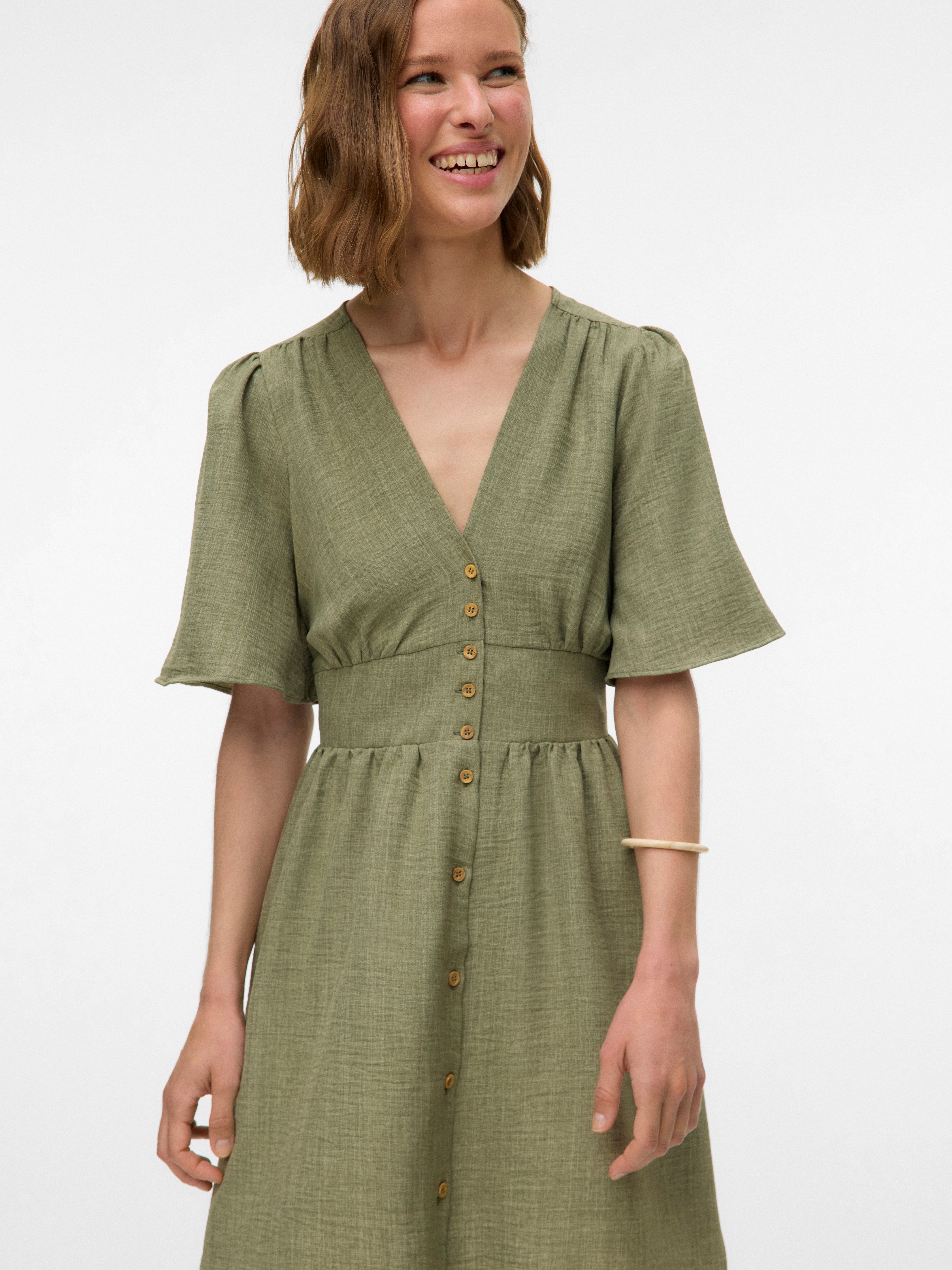 Vero Moda Minikleid VMMELANEY 2/4 SHORT DRESS WVN NOOS Sommerkleid, Kunsfaser, taillierte Form