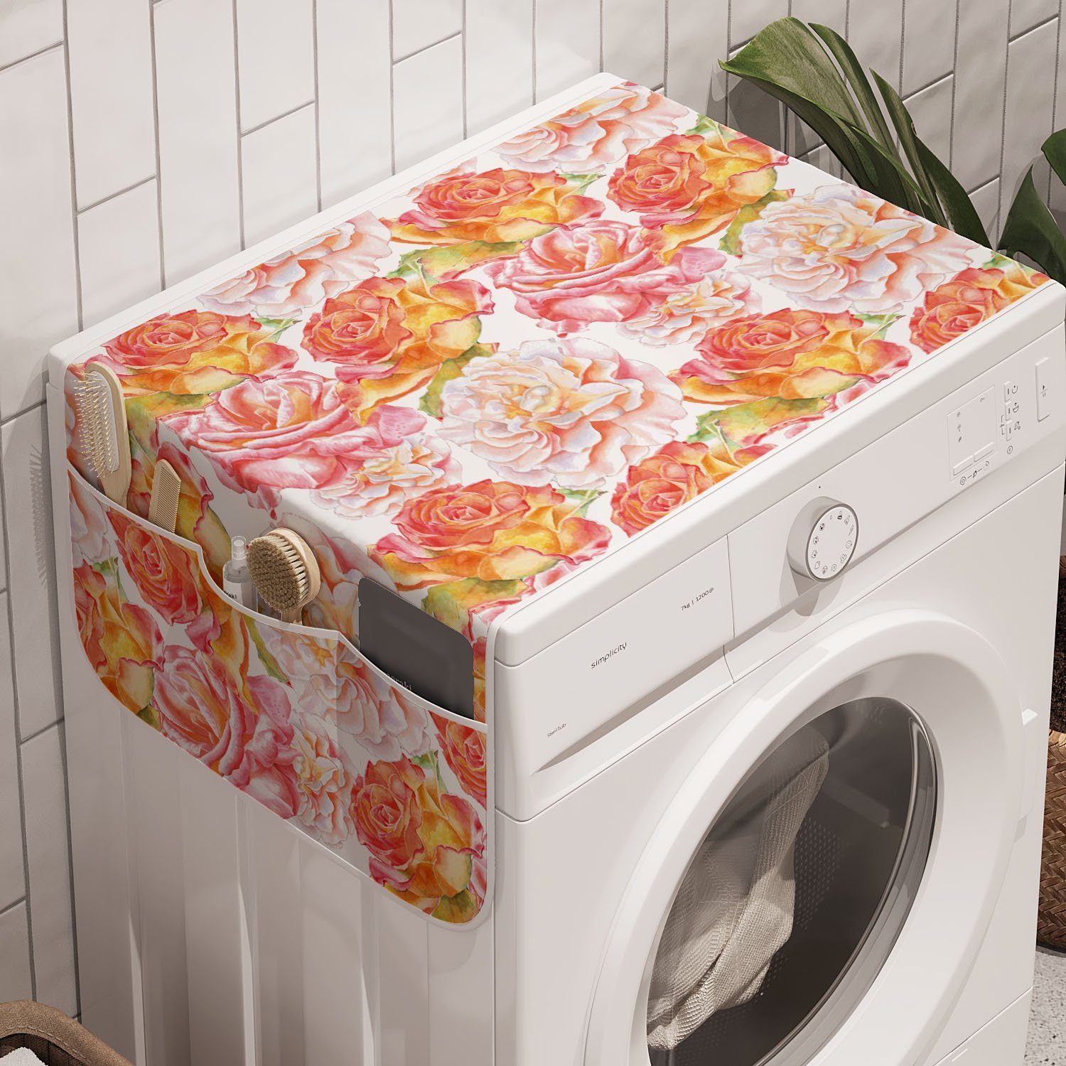 Abakuhaus Badorganizer Anti-Rutsch-Stoffabdeckung Waschmaschine Trockner, und Blumen Aquarell-Grafik Roses für