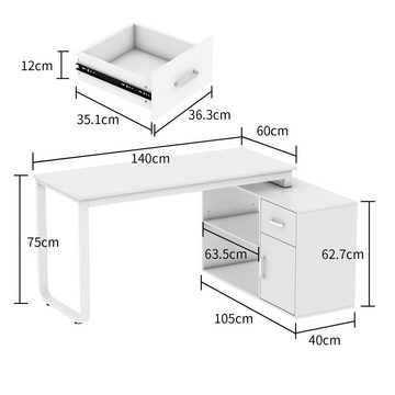 FUFU&GAGA Schreibtisch L-förmiger Computertisch mit 1 Schublade und 1 Schrank