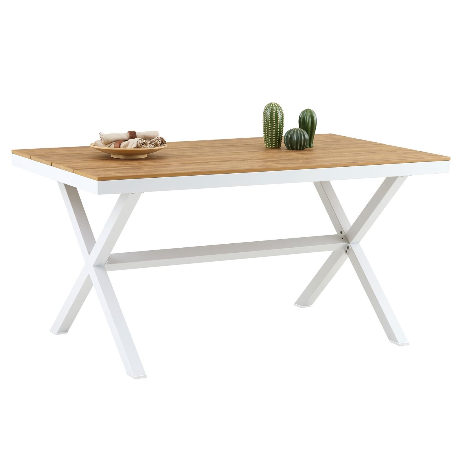 IDIMEX Gartentisch WINDY, Outdoor Tisch 150x90cm wetterfest aus Alu & WPC Holzoptik weiß/natur