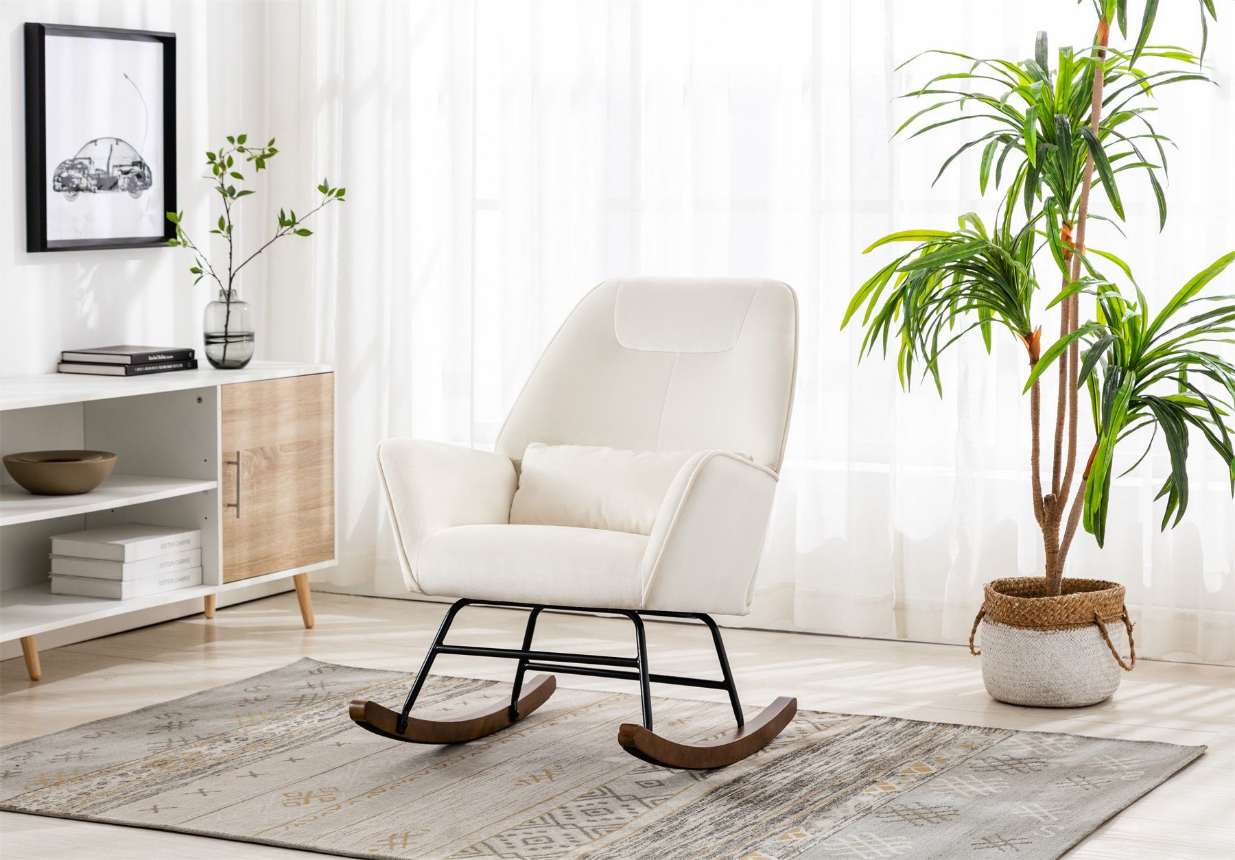 HomeMiYN Schaukelstuhl Schaukelstuhl Wohnzimmer Samt Schaukelsessel Lendenkissen Relaxsessel, samt,Stillsessel