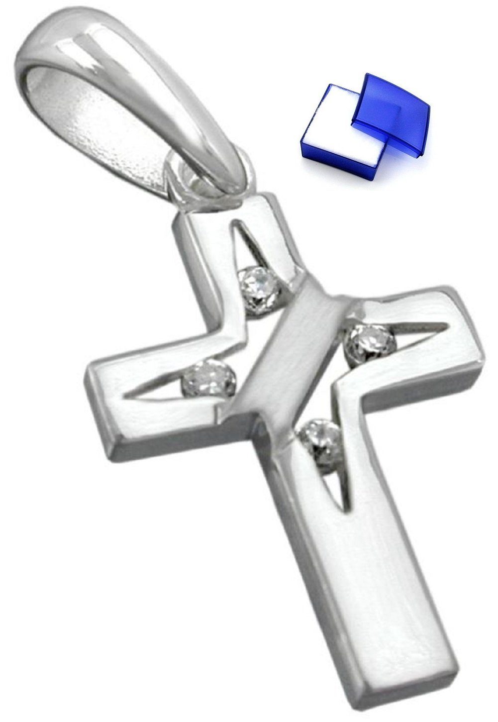 unbespielt Kreuzanhänger Kettenanhänger Anhänger Kreuz mit Zirkonias 925 Silber 19 x 12 mm inkl. Schmuckbox, Silberschmuck für Damen und Herren