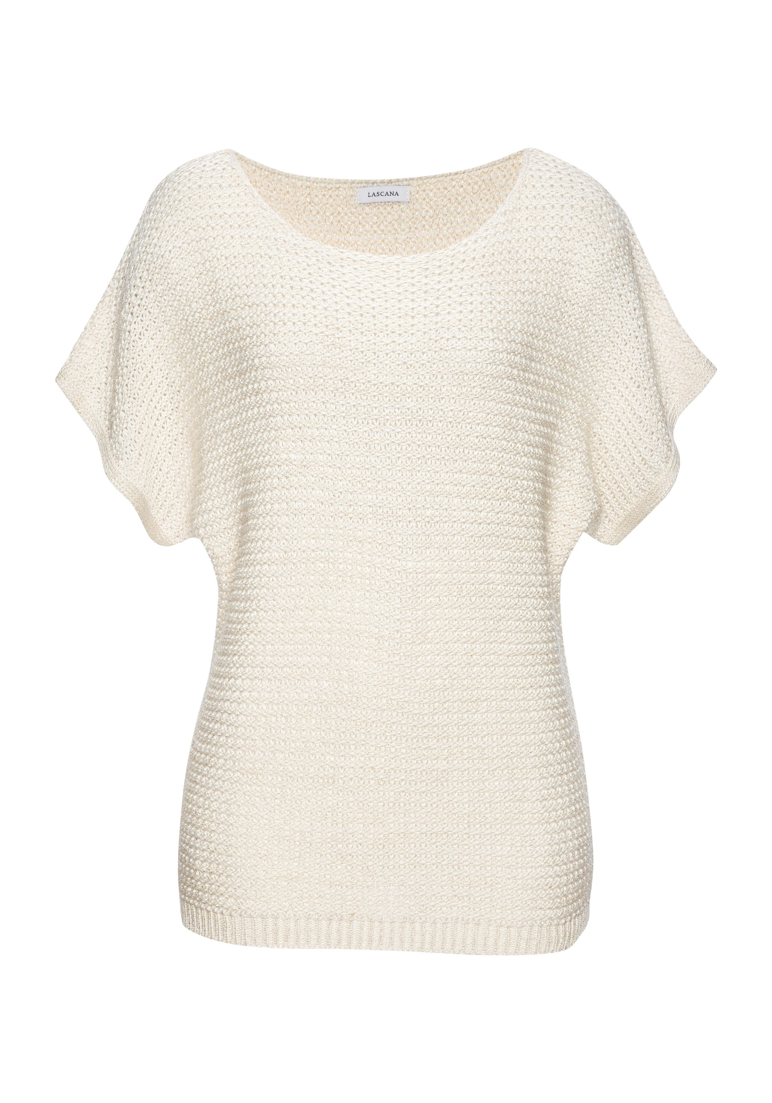 LASCANA Kurzarmpullover in luftigem Ajourstrick, leichter Sommerpullover, Metallic-Effekt. € 49,99