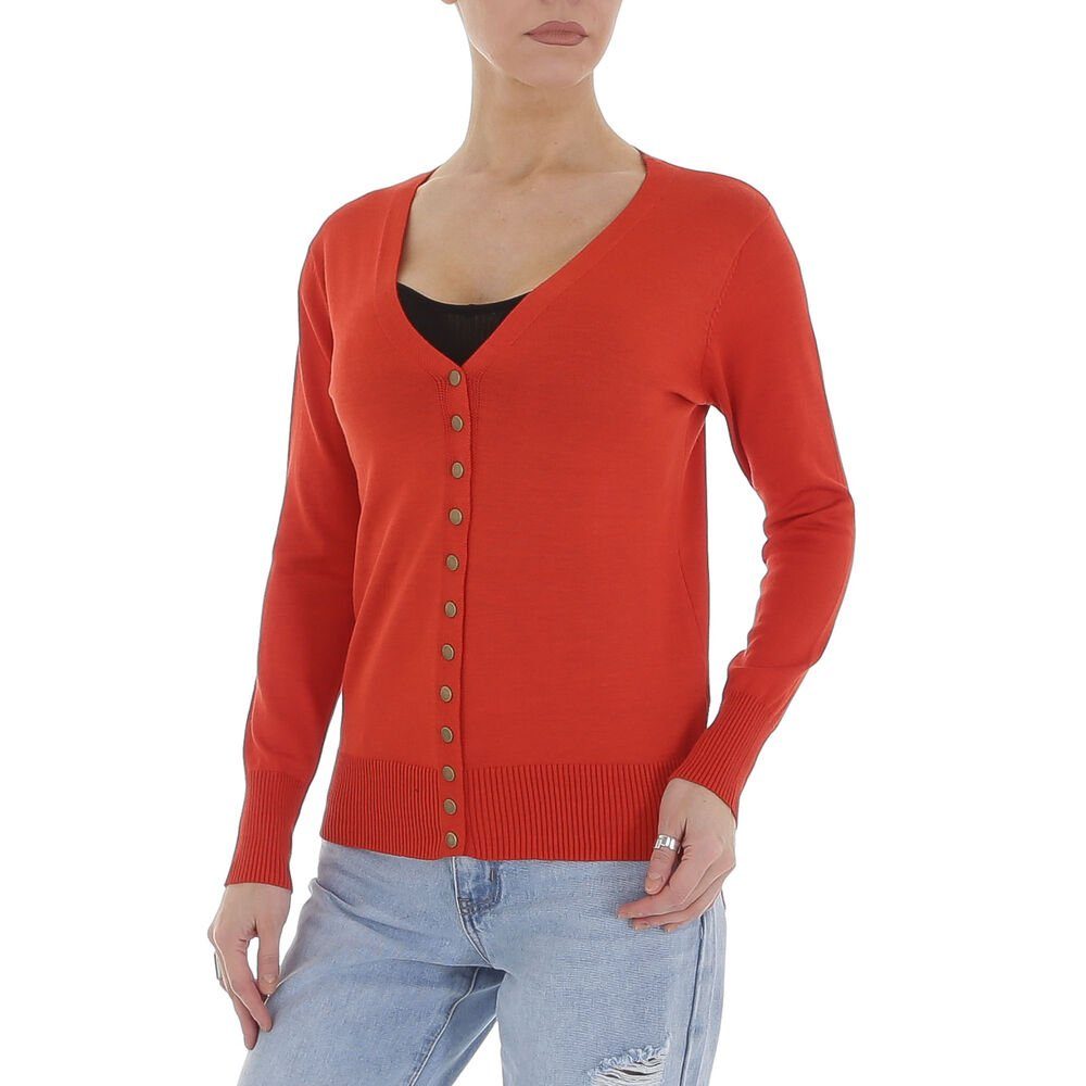 Ital-Design Strickjacke Damen Freizeit Stretch Strickjacke & Cardigan in Orange