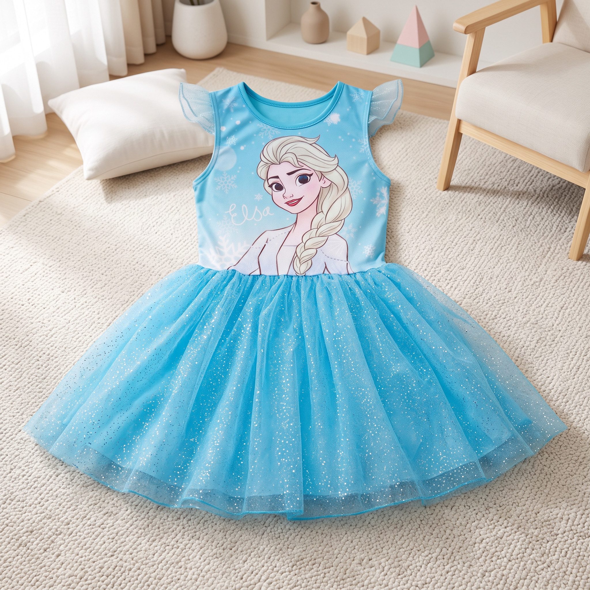 Disney Tüllkleid Disney Die Eiskönigin Elsa Kinder Sommerkleid Kleid Gr. 104 bis 134