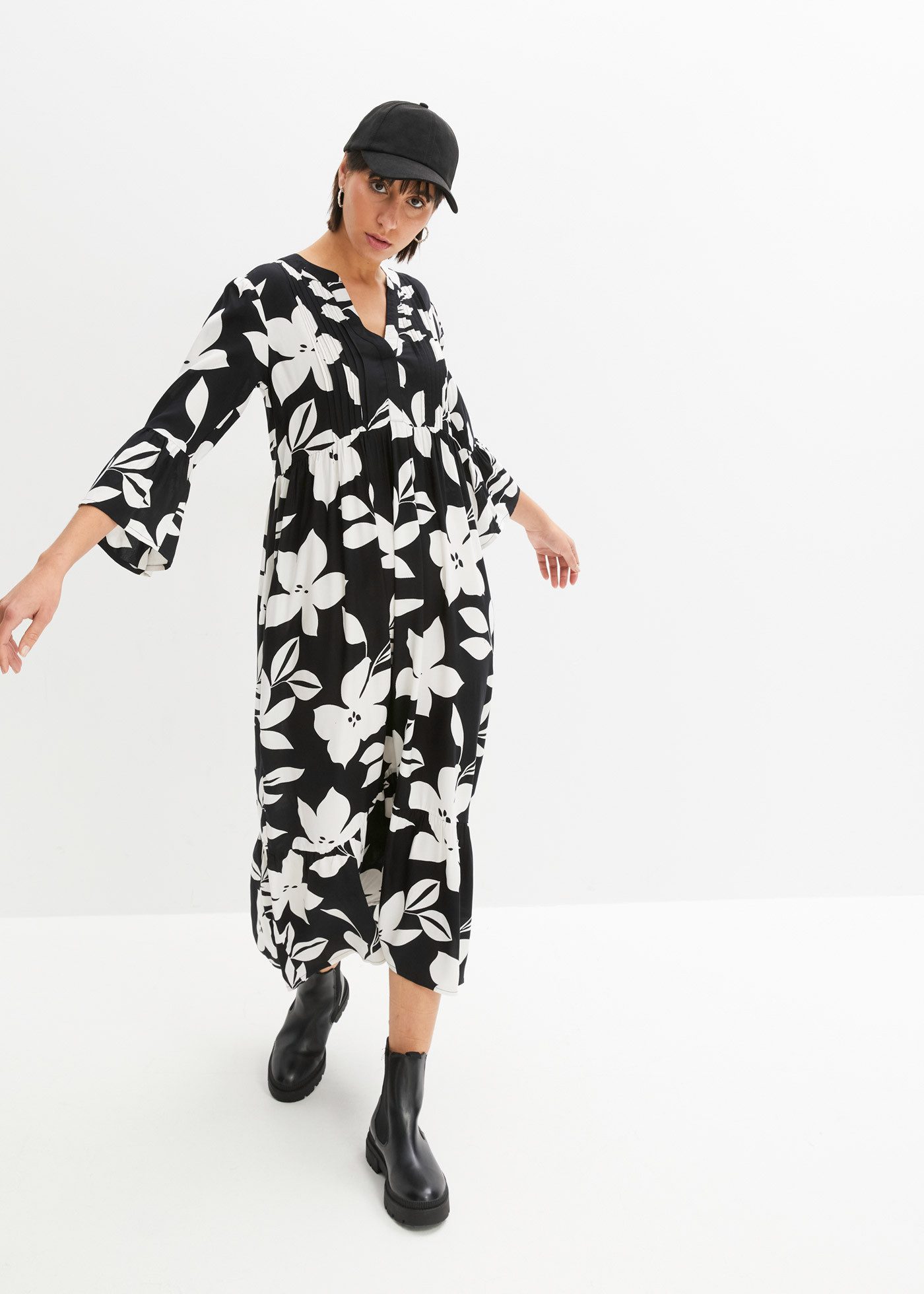 bonprix Maxikleid für modischen Auftritt, aus Viskose, A-Linie, 3/4-Ärmel günstig online kaufen