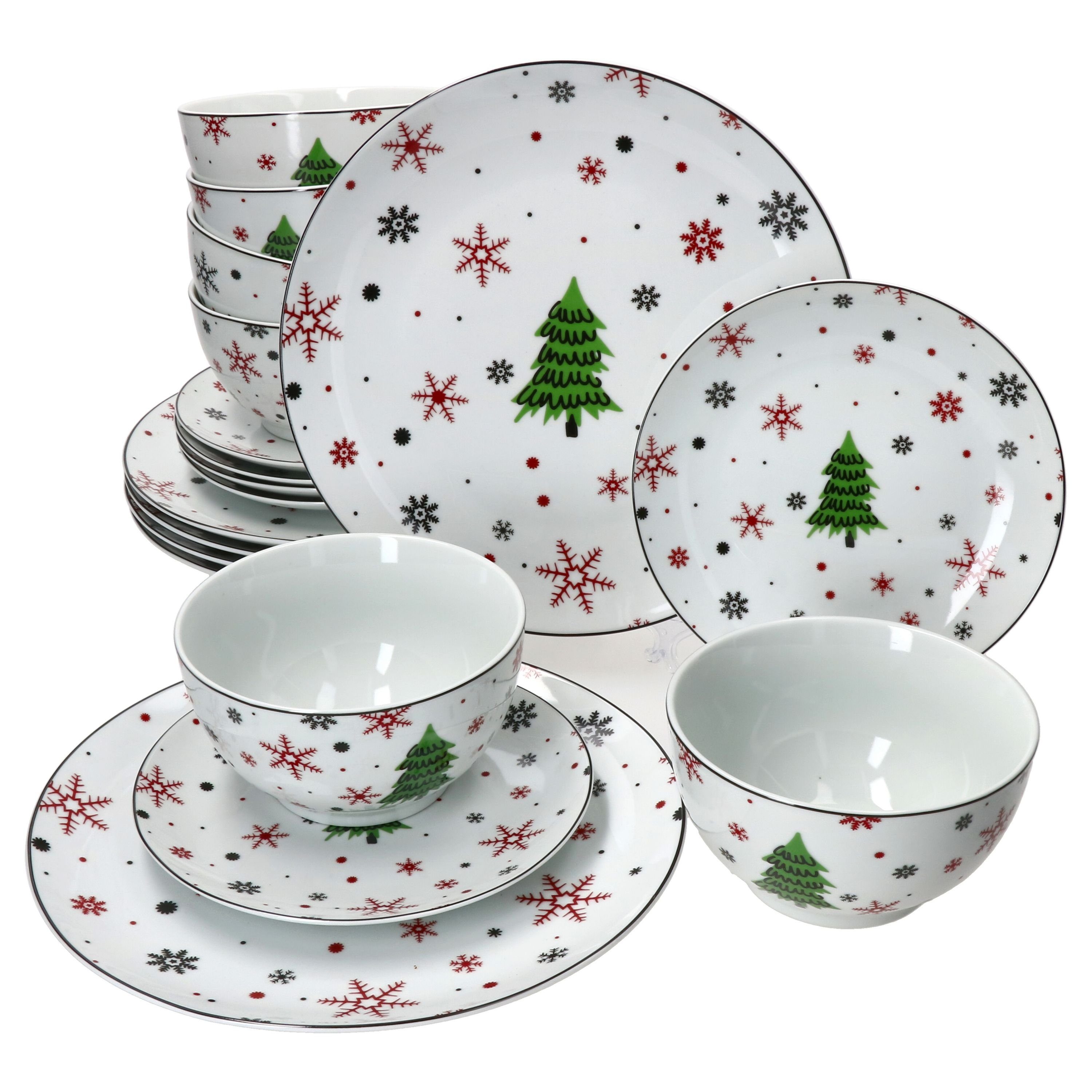 6 Weihnachtsteller Mit Tannenbaum-Muster – Steingut, Spülmaschinengeeignet, Für Kuchen, Desserts & Frühstück