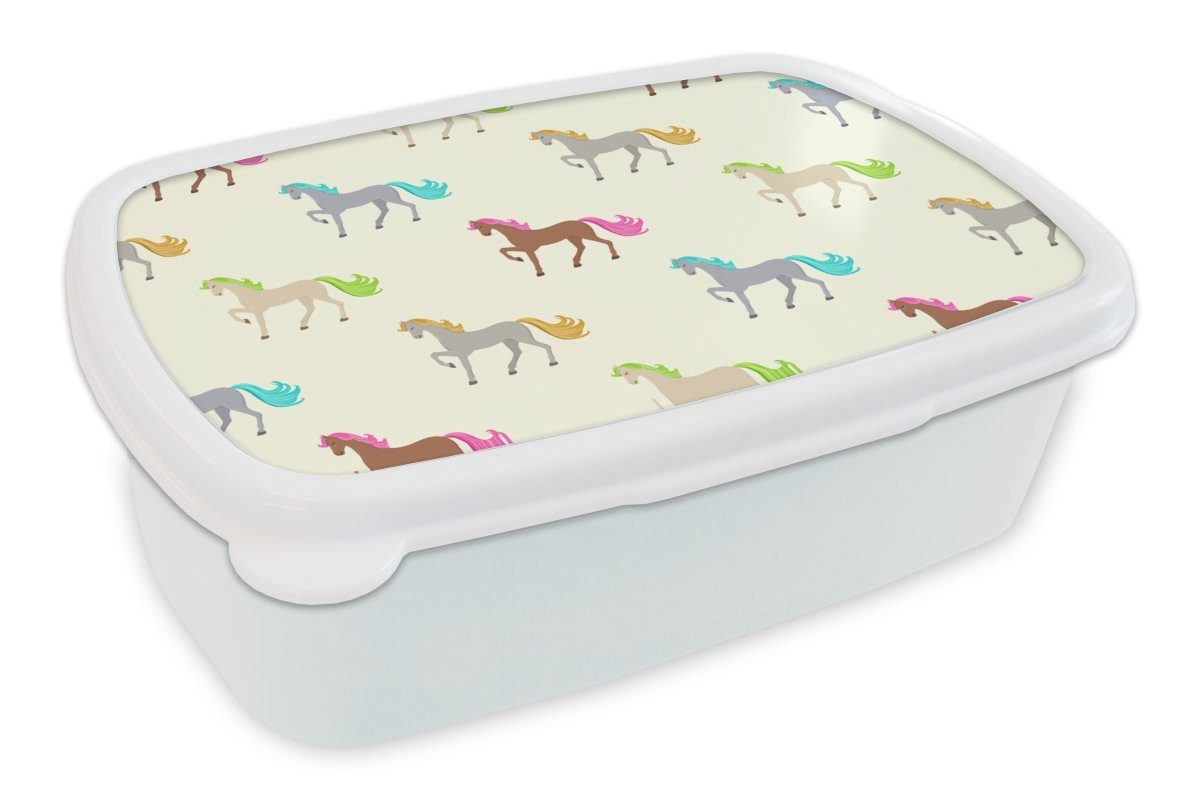 MuchoWow Lunchbox Mädchen - weiß Kunststoff, Muster - Kinder, Erwachsene, für für Jungs Kinder Mädchen - und Mädchen Brotbox Brotdose, Kinder Pferde (2-tlg), und - 
