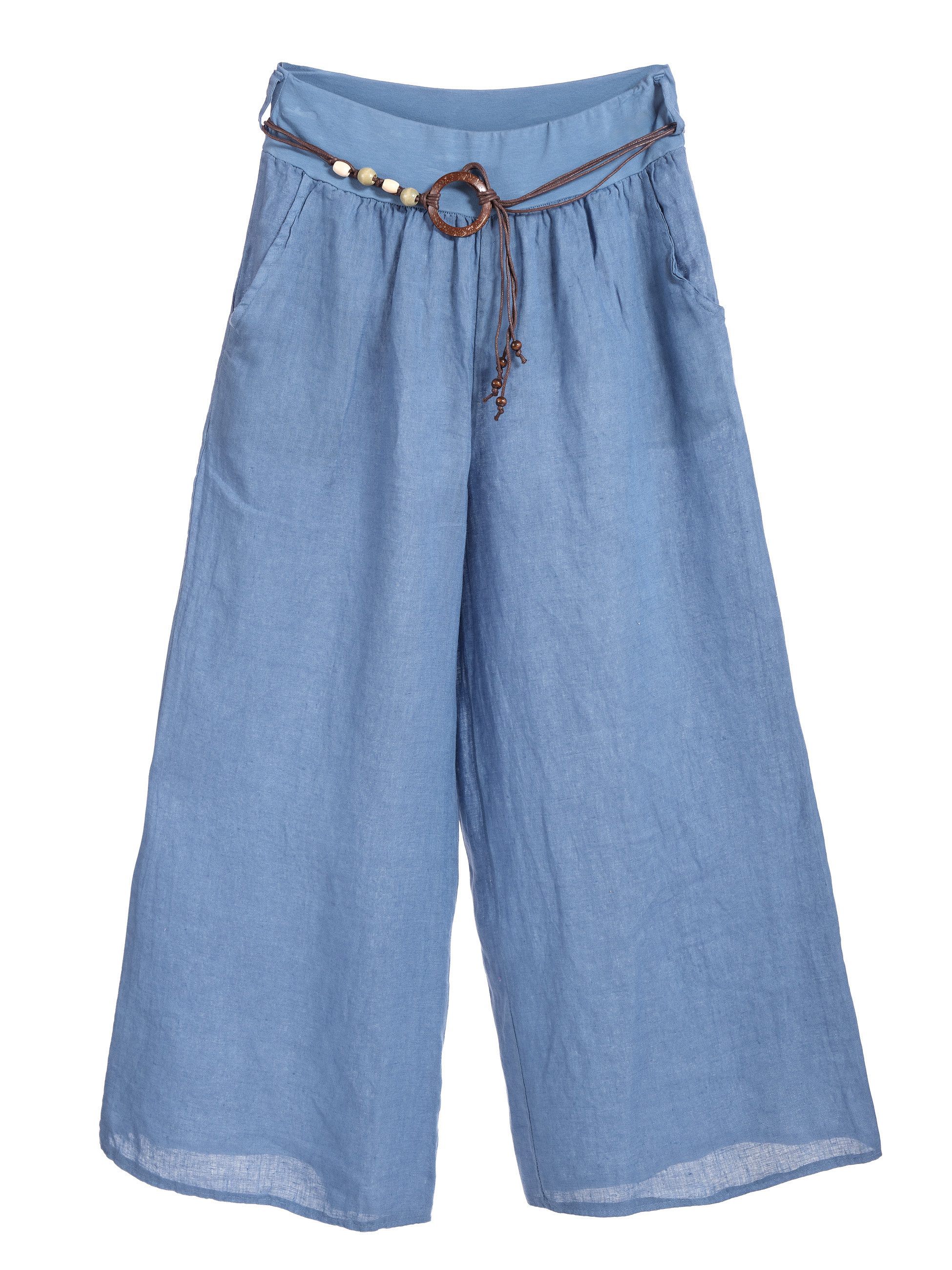 PEKIVESSA Leinenhose Wide-Leg Schlupfhose mit weitem Bein und Gürtel