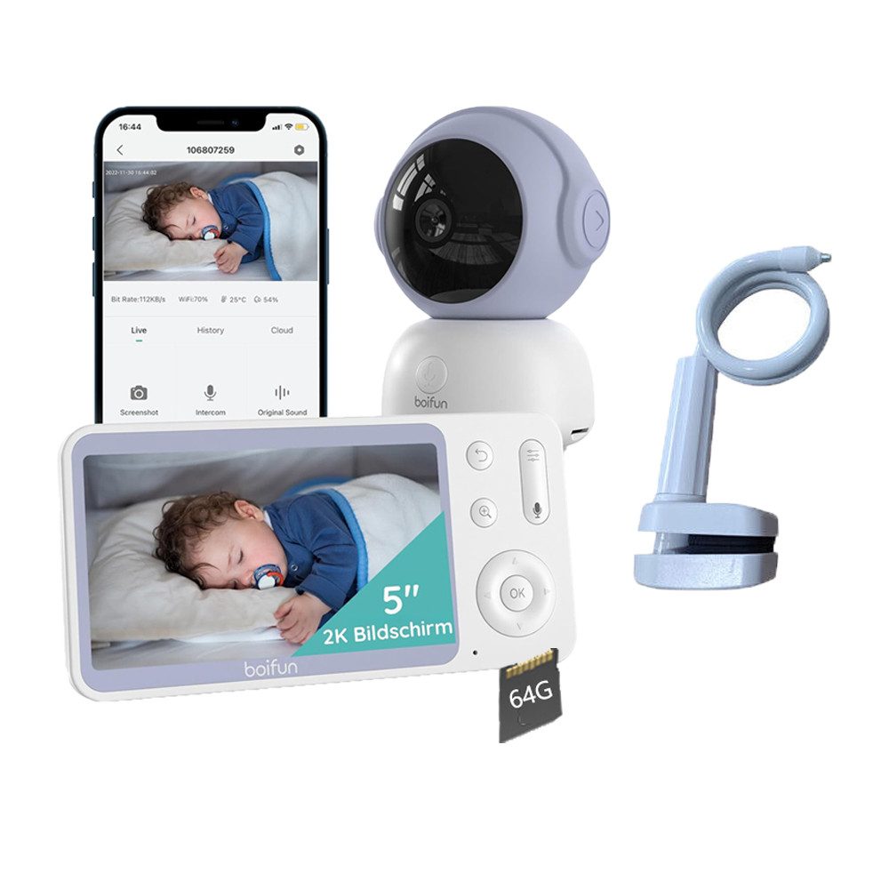 Video-Babyphone 5" Babyphone mit Kamera und App 2K/3MP PTZ 345°/65° mit Halterung