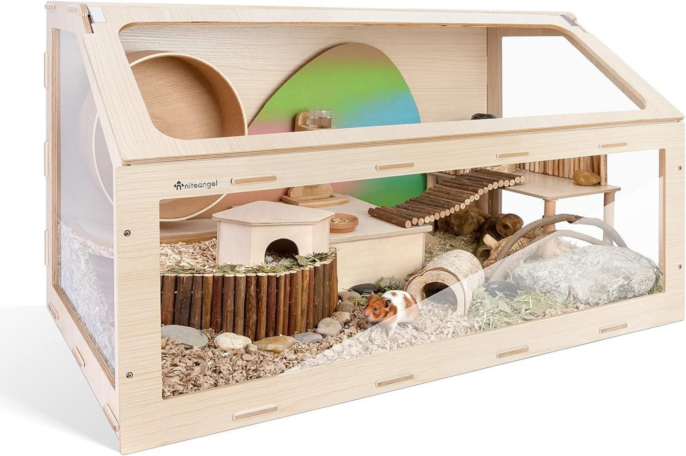 Kleintierkäfig Hamsterkäfig mit schräger Öffnung aus umweltfreundlichem Holz - Großer