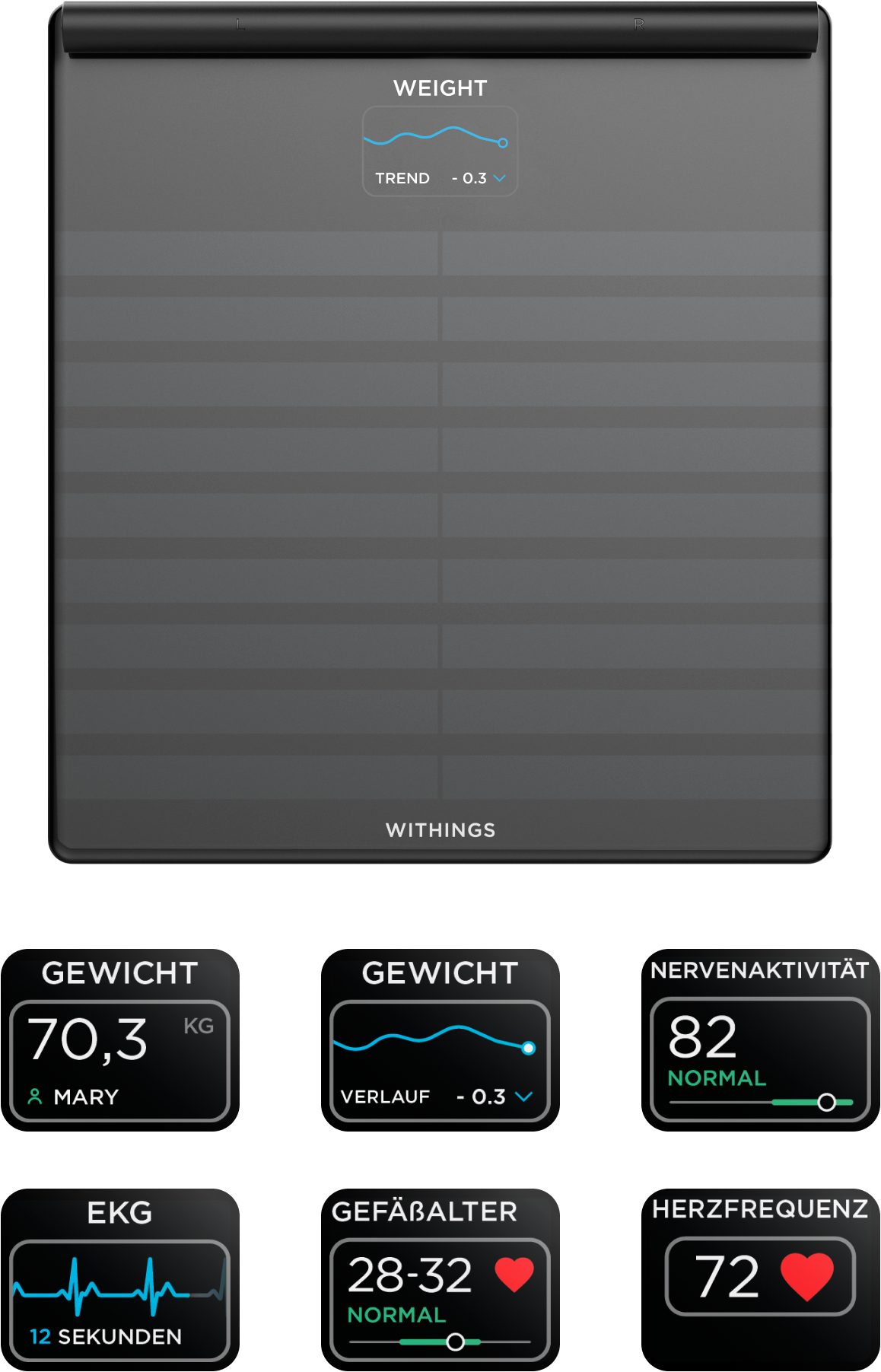 Withings Körper-Analyse-Waage Body Scan, mit integriertem 6-Kanal-Elektrokardiogramm (EKG)