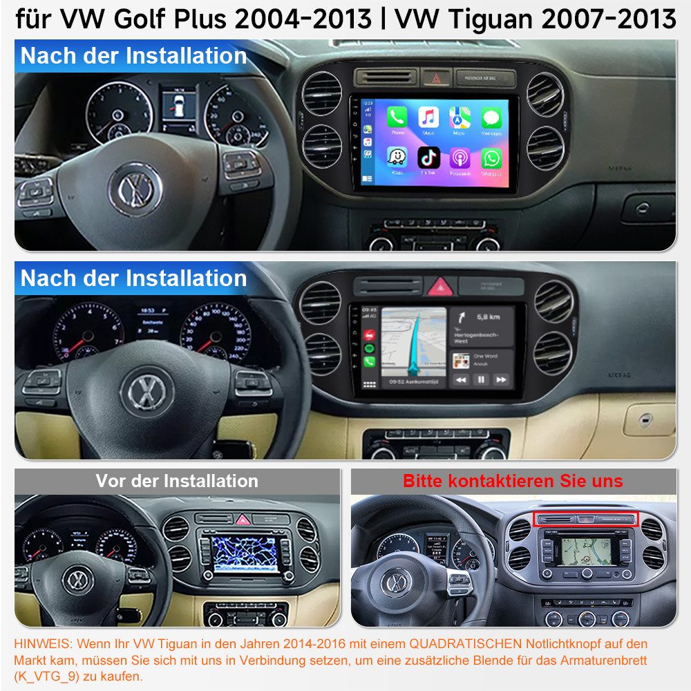 A-Sure 8-Core Android 15 Navi Für VW Golf Plus 2004-2013 Tiguan 5N 2007-2013 Autoradio (Digitalradio (DAB), FM, AM, RDS, 1280*800 IPS Screen/8-Core CPU) – Bild 2 von 5