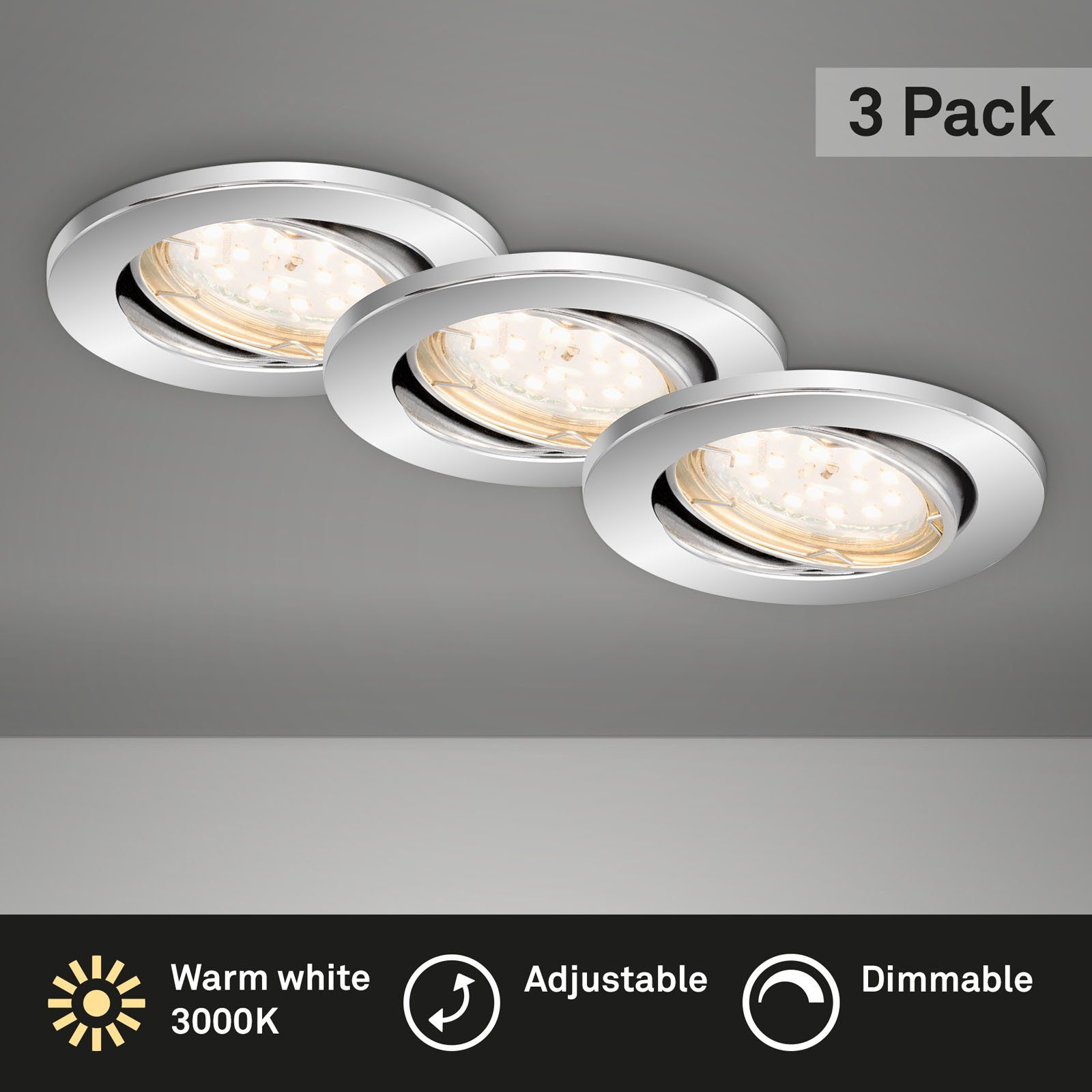LED Leuchten Warmweiß, Einbauspot Einbauleuchte LED GU10, Briloner wechselbar, Einbaustrahler, chrom, 7219-038,