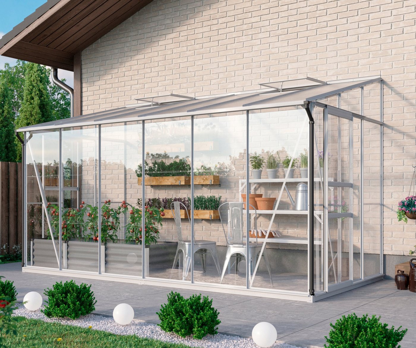 Vitavia Anlehngewächshaus Osiris 7800, BxTxH: 190 x 379 x 222 cm, 3 mm Wandstärke silberfarben Vitavia Anlehngewächshaus Osiris 7800, BxTxH: 190 x 379 x 222 cm, 3 mm Wandstärke silberfarben