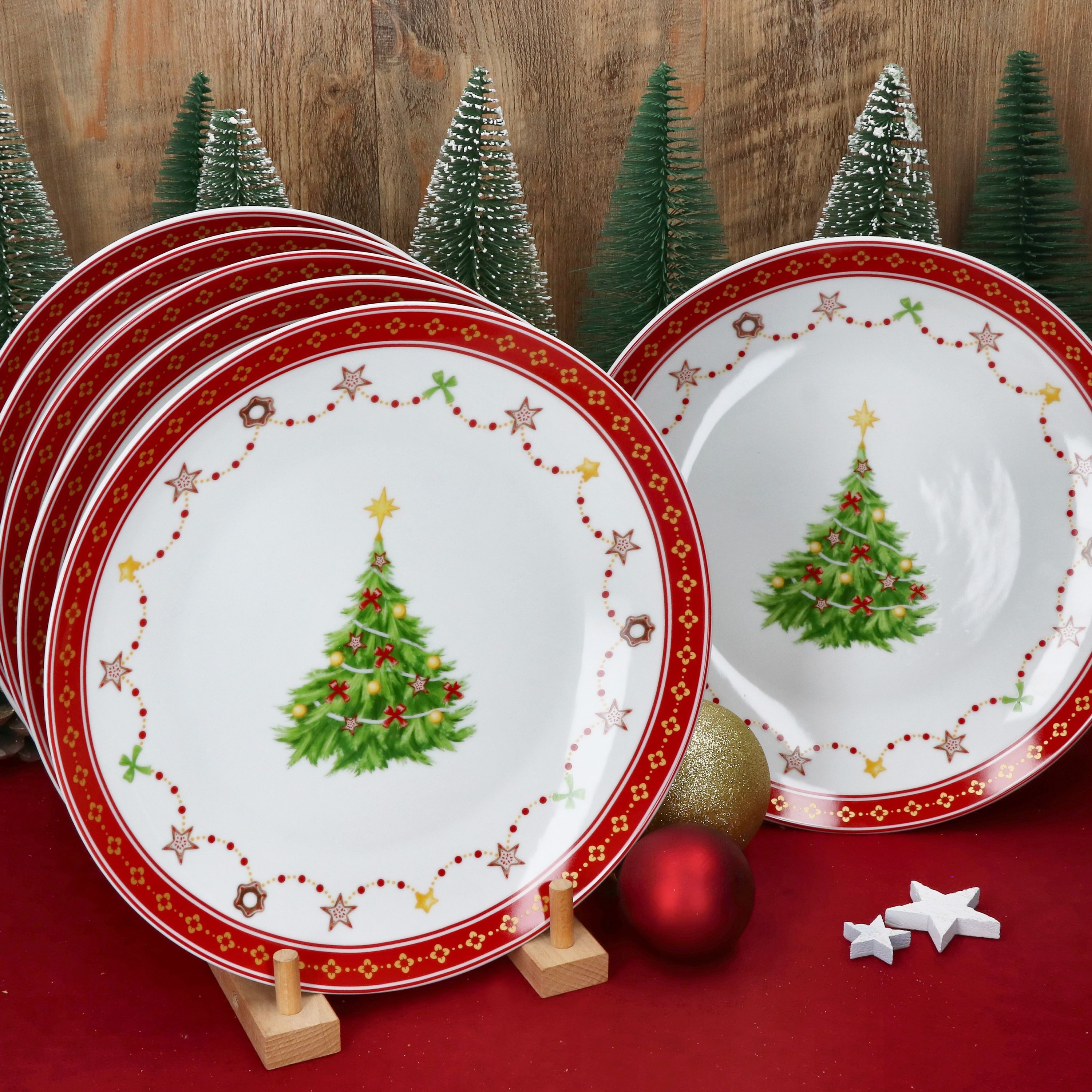 MamboCat Servierplatte 6x Weihnachtstraum Gebäckteller Porzellan 6 Personen, Porzellan