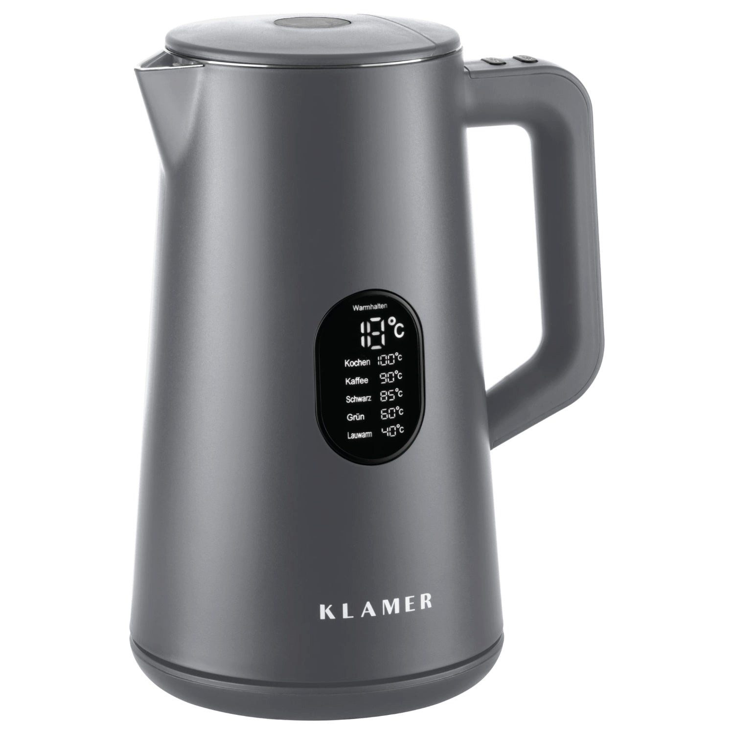 KLAMER Єлктрочайники Edelstahl mit Temperatureinstellung 40-100°C, Warmhaltefunktion, matt…, 1800 W, 1,5L, 5 Temp.-Einst., kalkfrei, BPA-frei, integrierter Auffangsieb