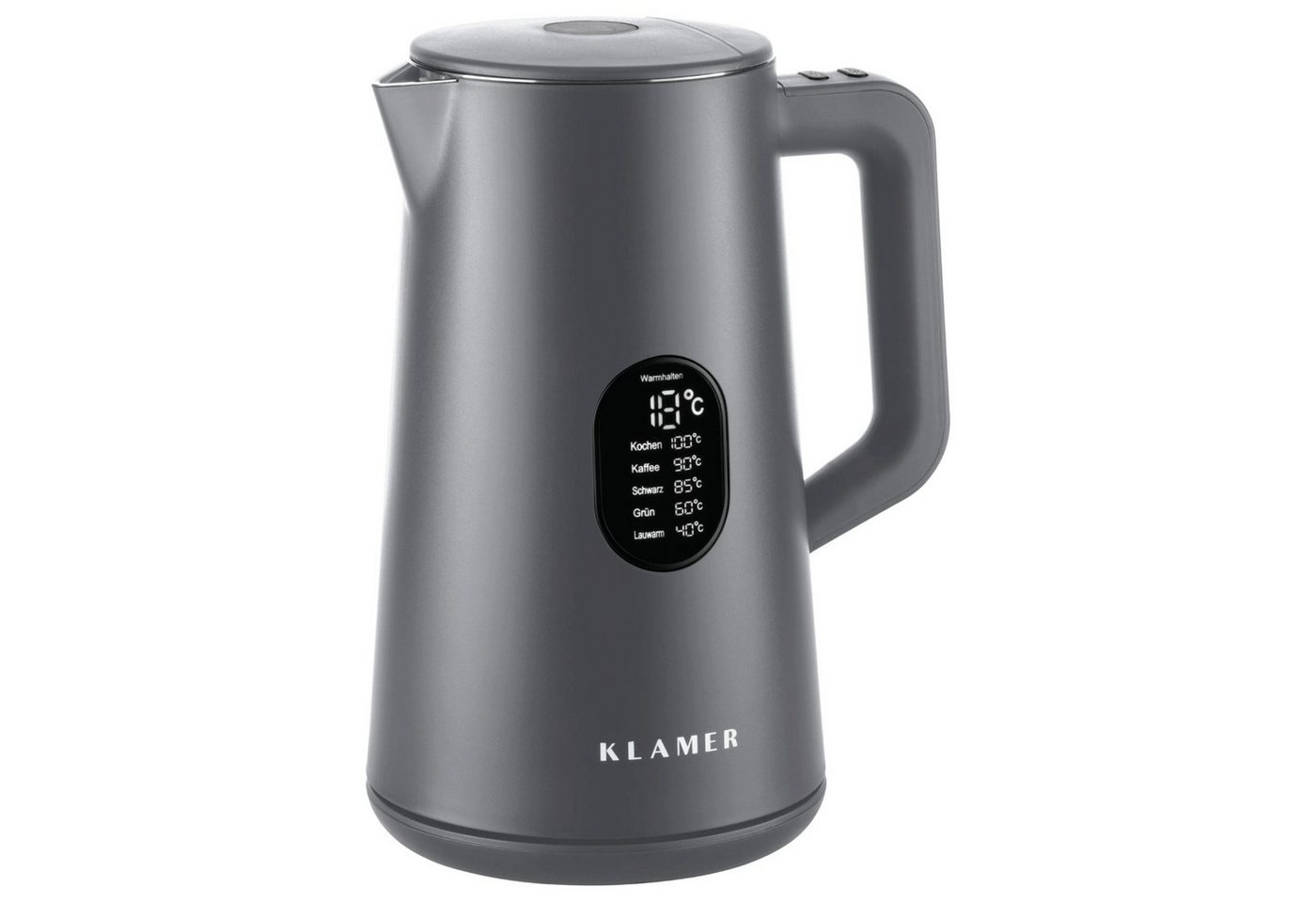 KLAMER Wasserkocher Edelstahl mit Temperatureinstellung 40-100°C, Warmhaltefunktion, matt…, 1,5 l, 1800 W, 1,5L, 5 Temp.-Einst., kalkfrei, BPA-frei, integrierter Auffangsieb