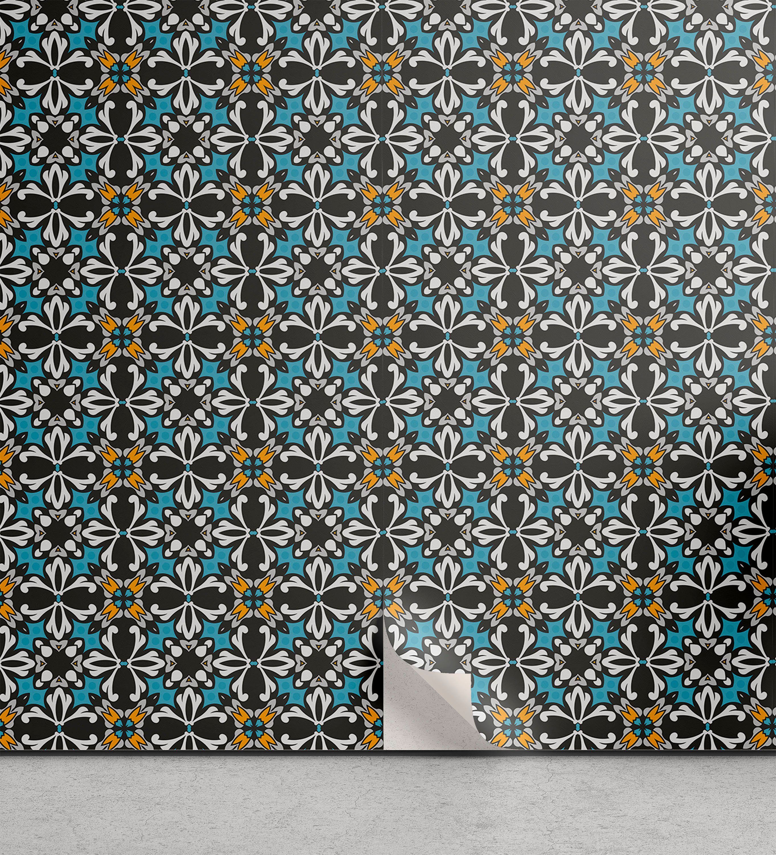Abakuhaus Vinyltapete selbstklebendes Wohnzimmer Küchenakzent, Retro Abstrakte Blumenmosaik
