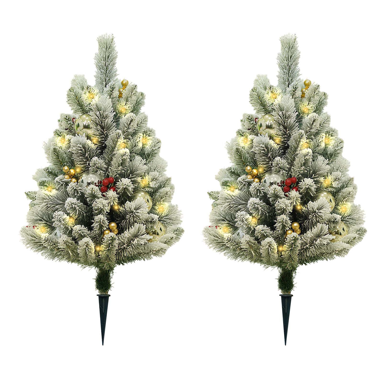 GarveeMore Künstlicher Weihnachtsbaum 2er-Set künstlicher Tannenbaum 75 cm mit LED-Beleuchtung, roten Beeren