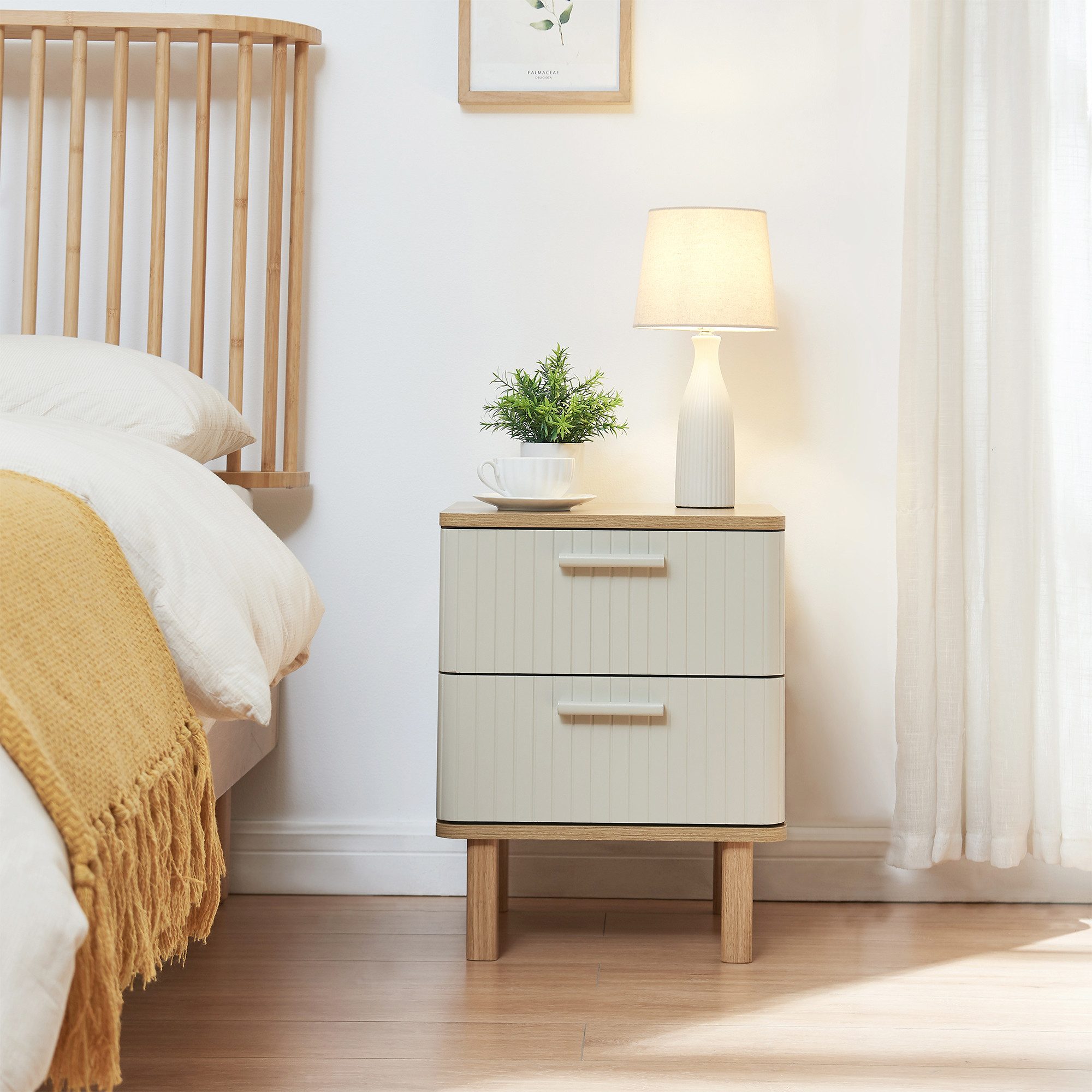 en.casa Nachttisch, »Ferrersp« mit 2 Schubladen 50x40x40 cm Eicheoptik/Sand günstig online kaufen