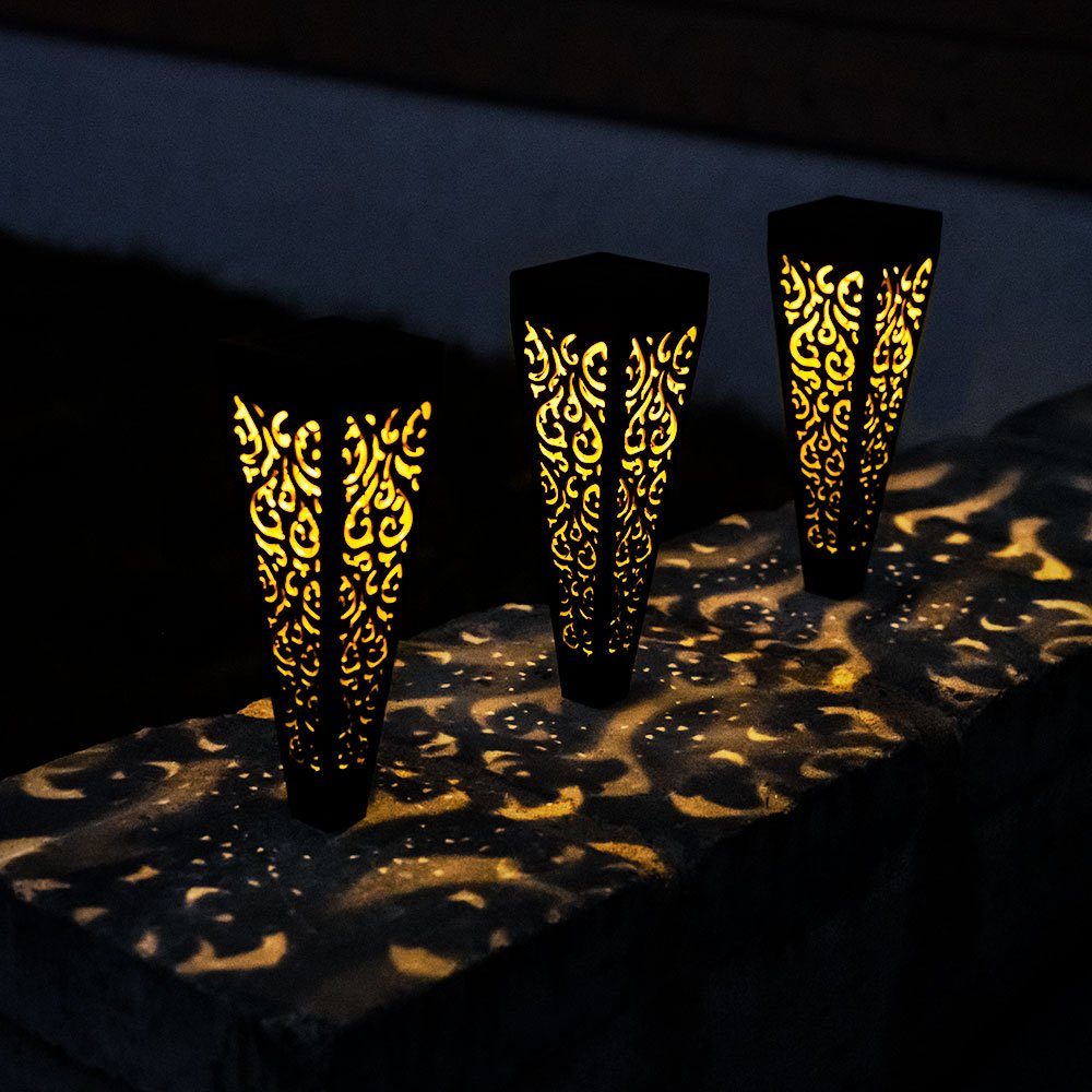 etc-shop LED Solarleuchte, LED-Leuchtmittel fest verbaut, Warmweiß, 3er Set LED Solar Steck Leuchten Außen Erdspieß Garten Strahler