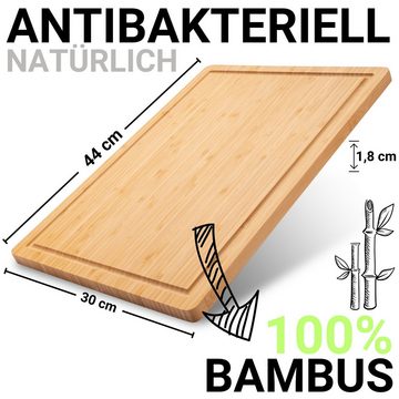LINFELDT Schneidebrett 44x30cm Holzbrett Küche - Schneidebrett Bambus Groß + Saftrille, (1x Bambus Brett), Natürlich Antibakteriell