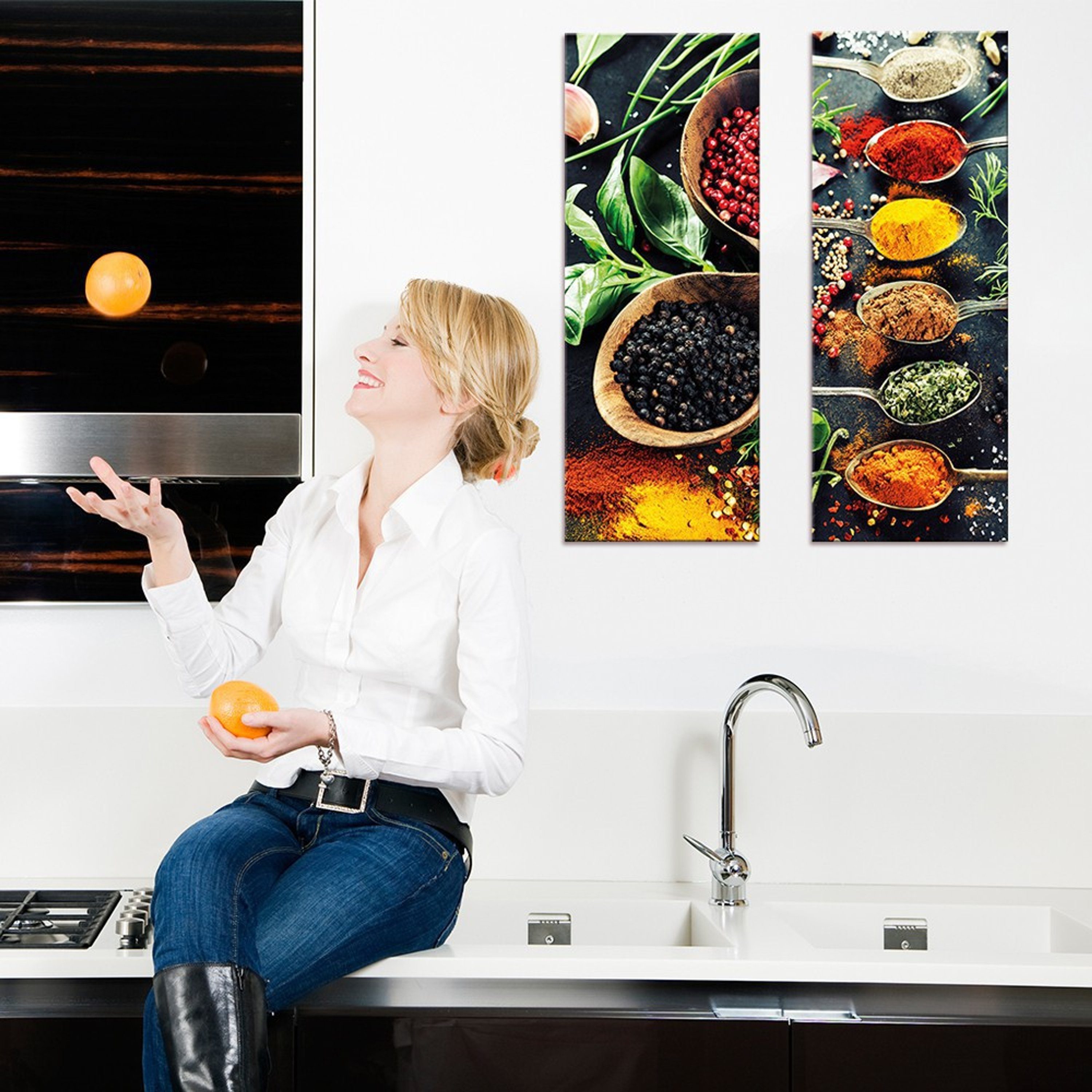 artissimo Glasbild Glasbild 30x80cm Bild aus Glas Küche Gewürze Löffel bunt günstig online kaufen