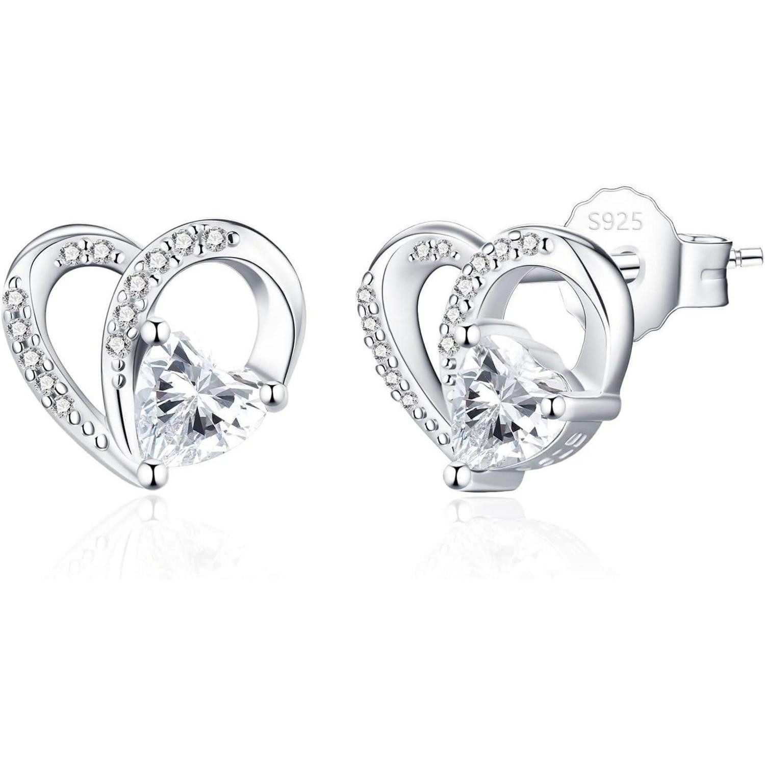 LuxusKollektion Paar Ohrstecker Ohrstecker Silber 925 Damen Herz Zircon Ohrstecker Silber mit Weiß ZC