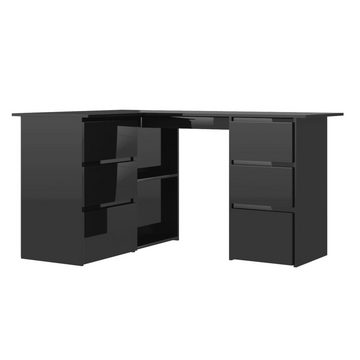 furnicato Schreibtisch Eckschreibtisch Hochglanz-Schwarz 145x100x76 cm Holzwerkstoff