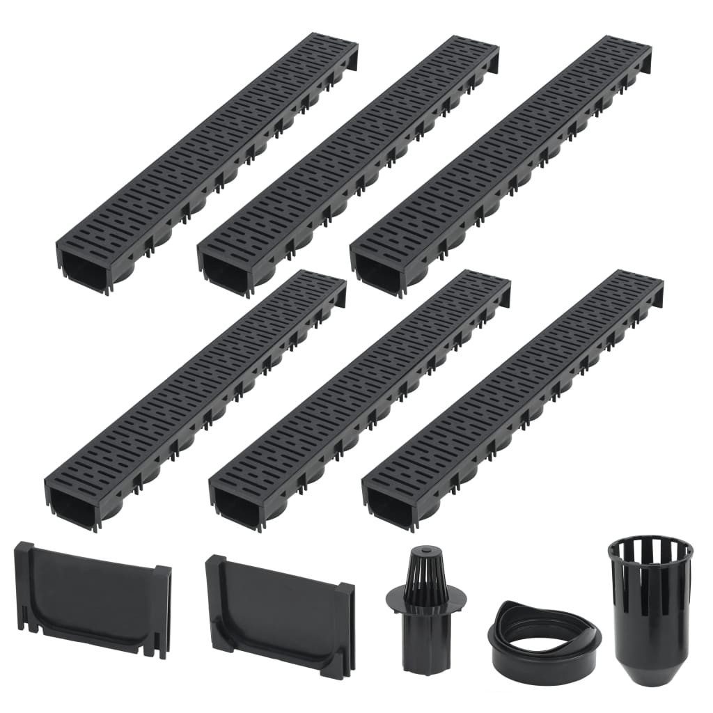 vidaXL Duschrinne Entwässerungskanäle 6 Stk. Kunststoff 6 m, 6x Entwässerungsrinne Set Kunststoff 6m Kunststoffrost Bodenrinne