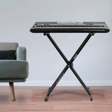 Duronic Keyboardständer, KS2B Keyboard-Ständer, Doppelstrebiges Stativ bis 20 kg, Höhenverstellbar in 7 Stufen von 30 - 96 cm, Verriegelungsbänder für E Piano und Synthesizer, Ideal für Bühne, Gig und Proberaum