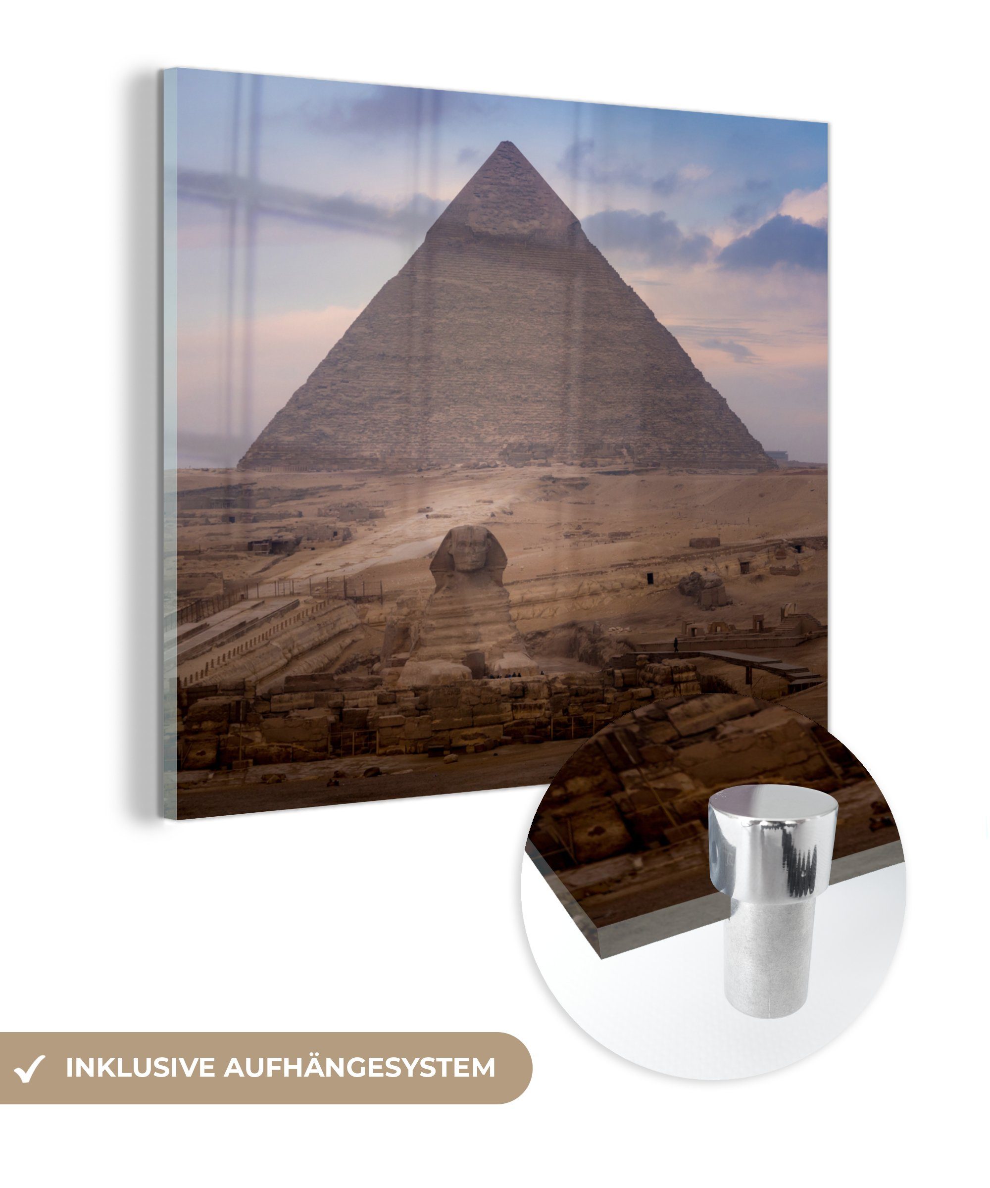 MuchoWow Acrylglasbild Frontansicht der Pyramide von Kairo - Ägypten, (1 St), Glasbilder - Bilder auf Glas Wandbild - Foto auf Glas - Wanddekoration