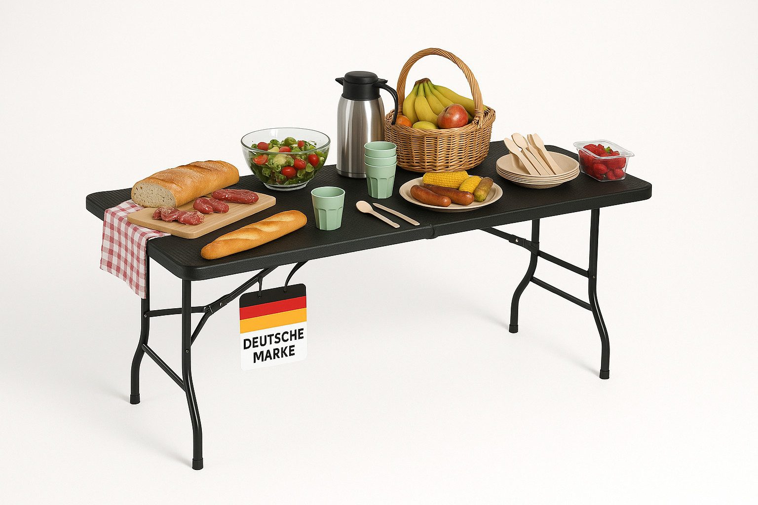 Albatros International Beistelltisch Albatros Buffettisch Klapptisch Rattan/Schwarz (für bis zu 10 Personen – für Bierzelt mit Tragegriff), robuste Konstruktion klappbar und hohe Tragkraft
