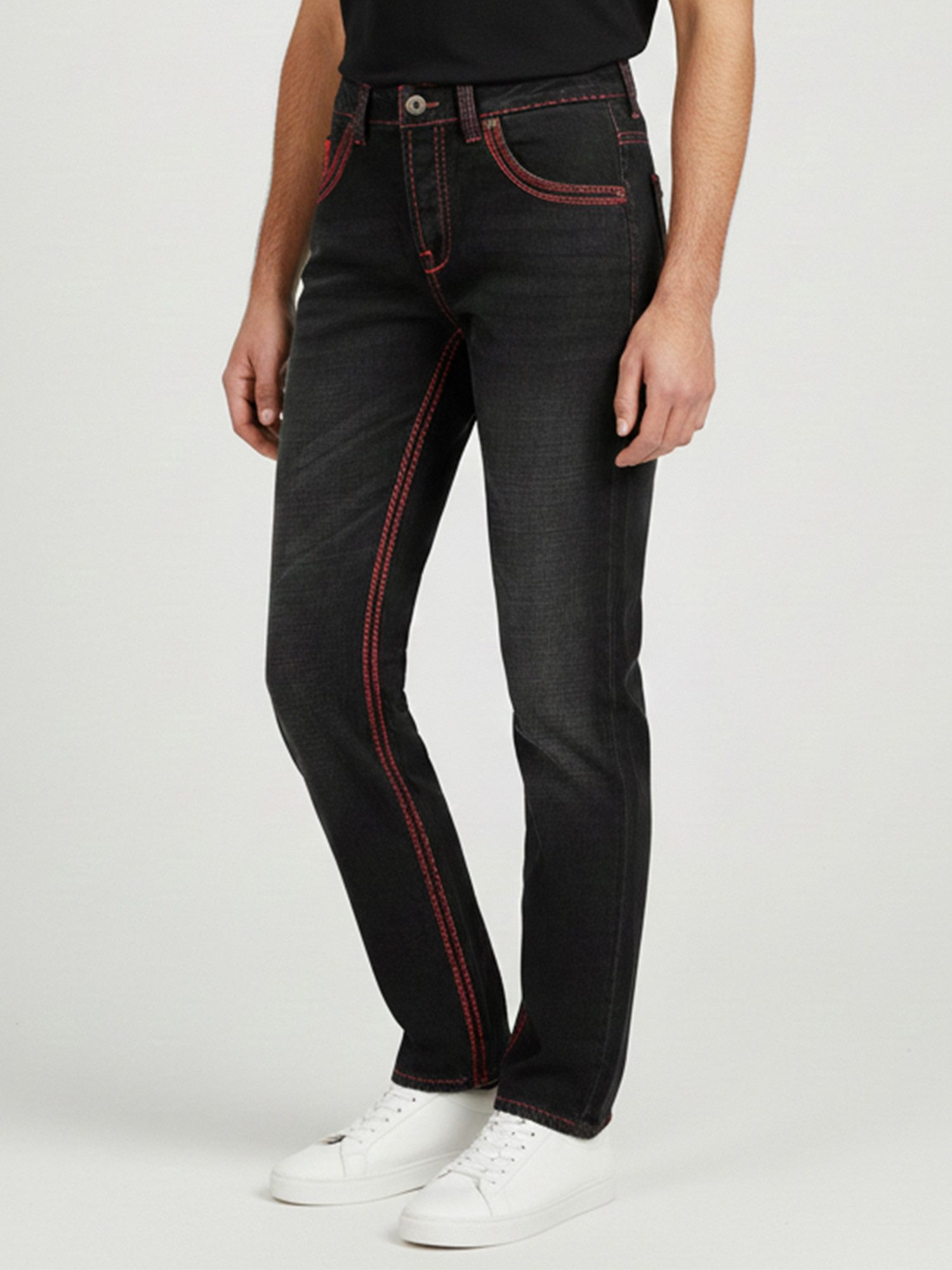 Rock Creek Straight-Jeans Herren Jeans Stonewashed Schwarz dicke Naht RC-2092