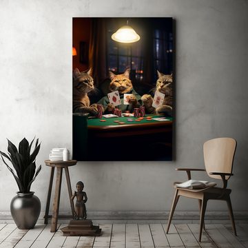 Hustling Sharks Leinwandbild Katze-Bild als XXL Leinwandbild "Poker Night" - exklusives Tierbild, in 7 unterschiedichen Größen verfügbar