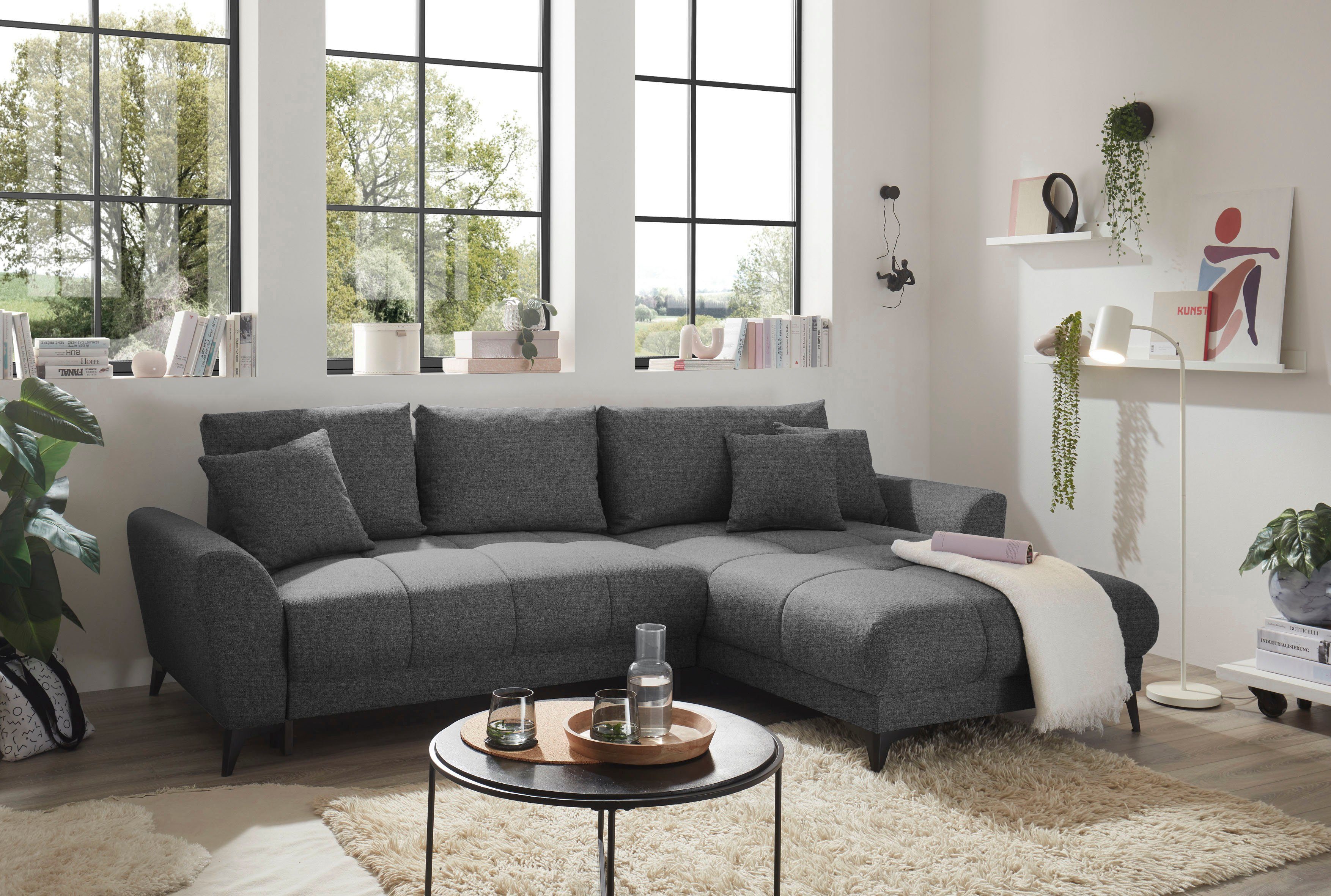 ED EXCITING DESIGN Ecksofa Bern L-Form, mit Bettfunktion, Bettkasten & 3 Zierkissen