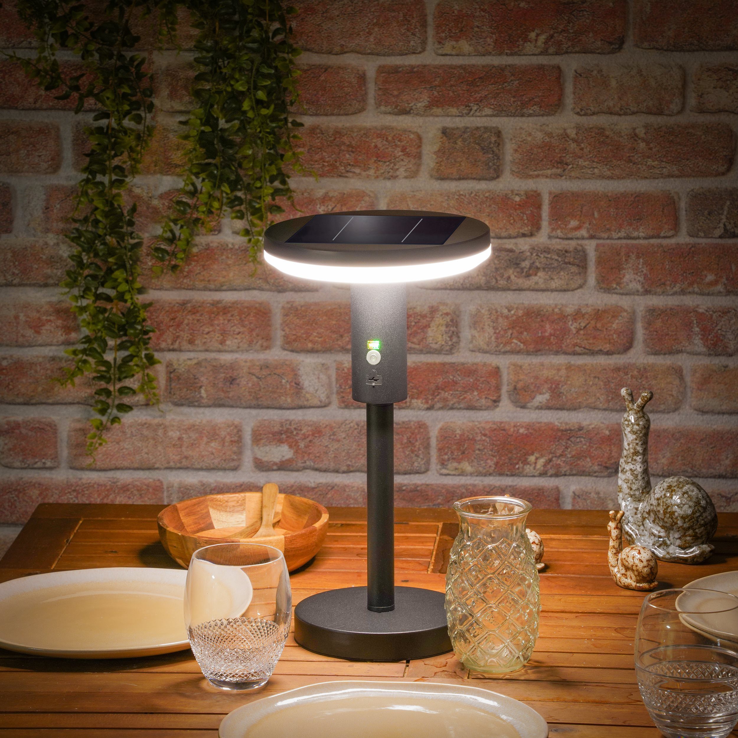 esotec LED Außen-Tischleuchte Solar Sensorleuchte Talino H=38cm USB 36 LEDs 3 Leuchtstärken 102764, LED fest integriert