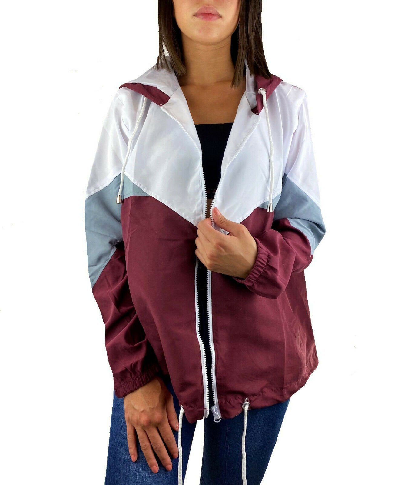 Worldclassca Windbreaker Worldclassca Damen Windbreaker Festival Jacke 90s Blouson Regen Kapuzenjacke Bomberjacke Sport Hoodie Übergangsjacke mit Reißverschluss Wasserabweisend XS-XL Bordeaux