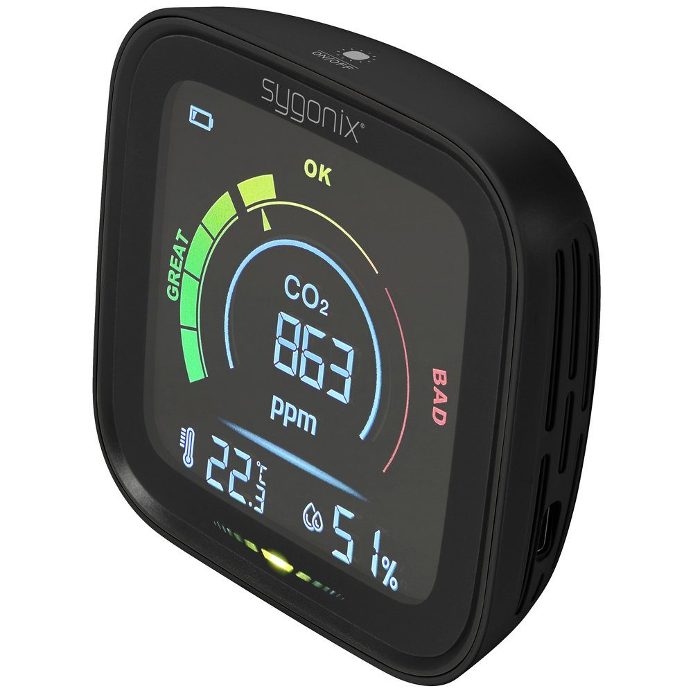 Sygonix Thermo-/Hygrometer mit CO2-Angabe Schwarz Gasmelder