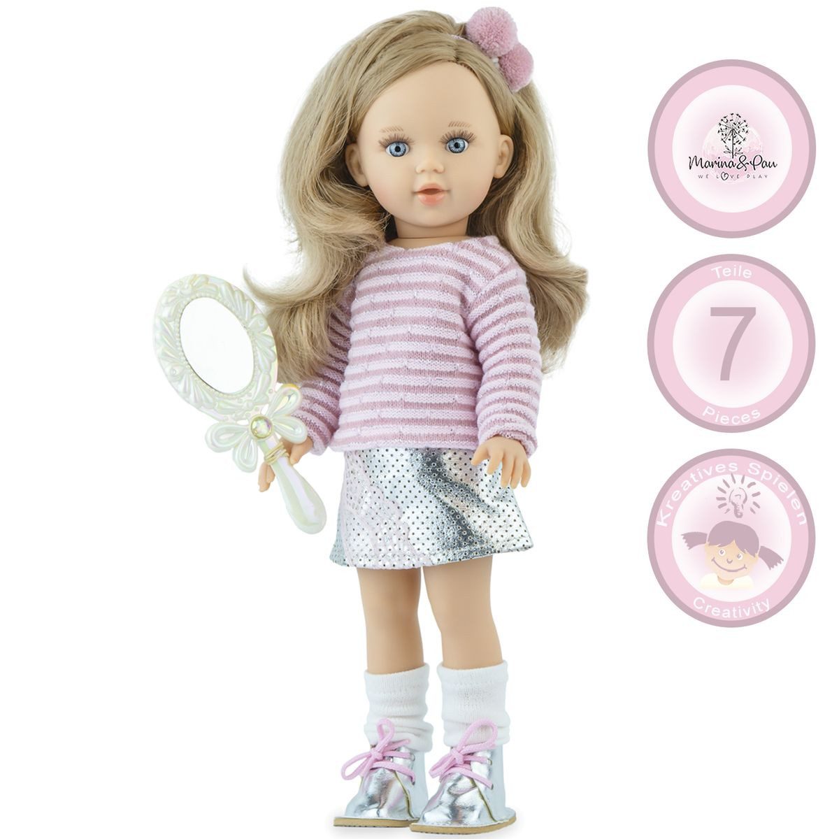Marina & Pau Anziehpuppe Taylor 40 cm mit langen blonden Haaren und Vinylkörper für Kinder